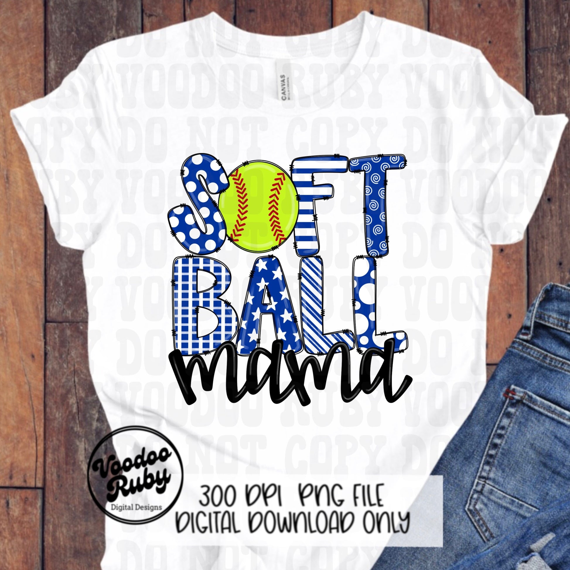 Softball Mom PNG Design Softball Mama Sublimation Hand Drawn Digital Download Softball PNG Blue White Softball DTF Printable Sports Mom