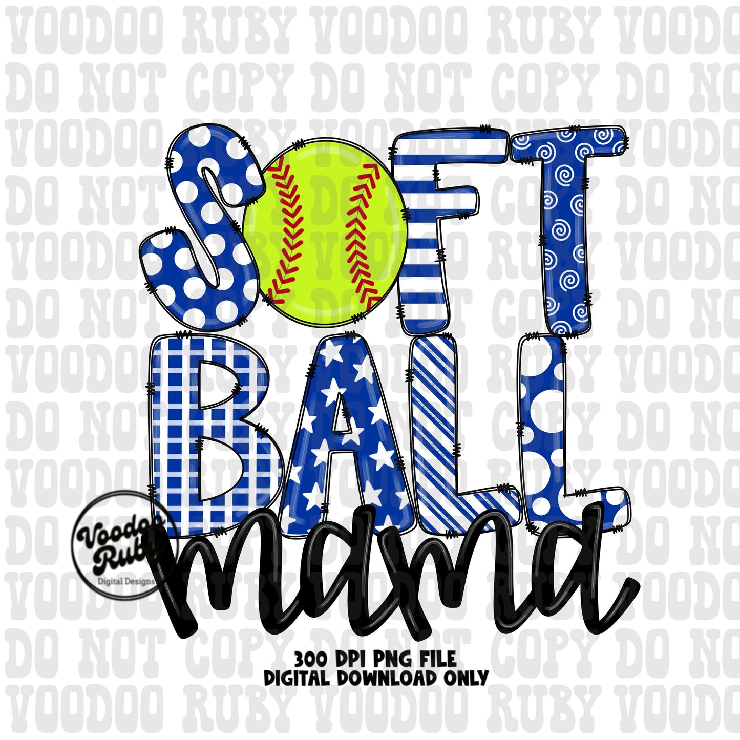 Blue and white softball mama png design