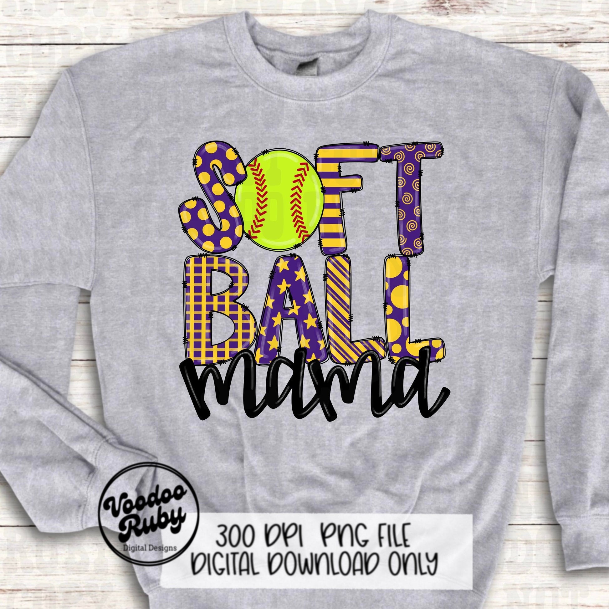 Softball Mom PNG Design: Hand-Drawn Sublimation Clip Art (Digital Download