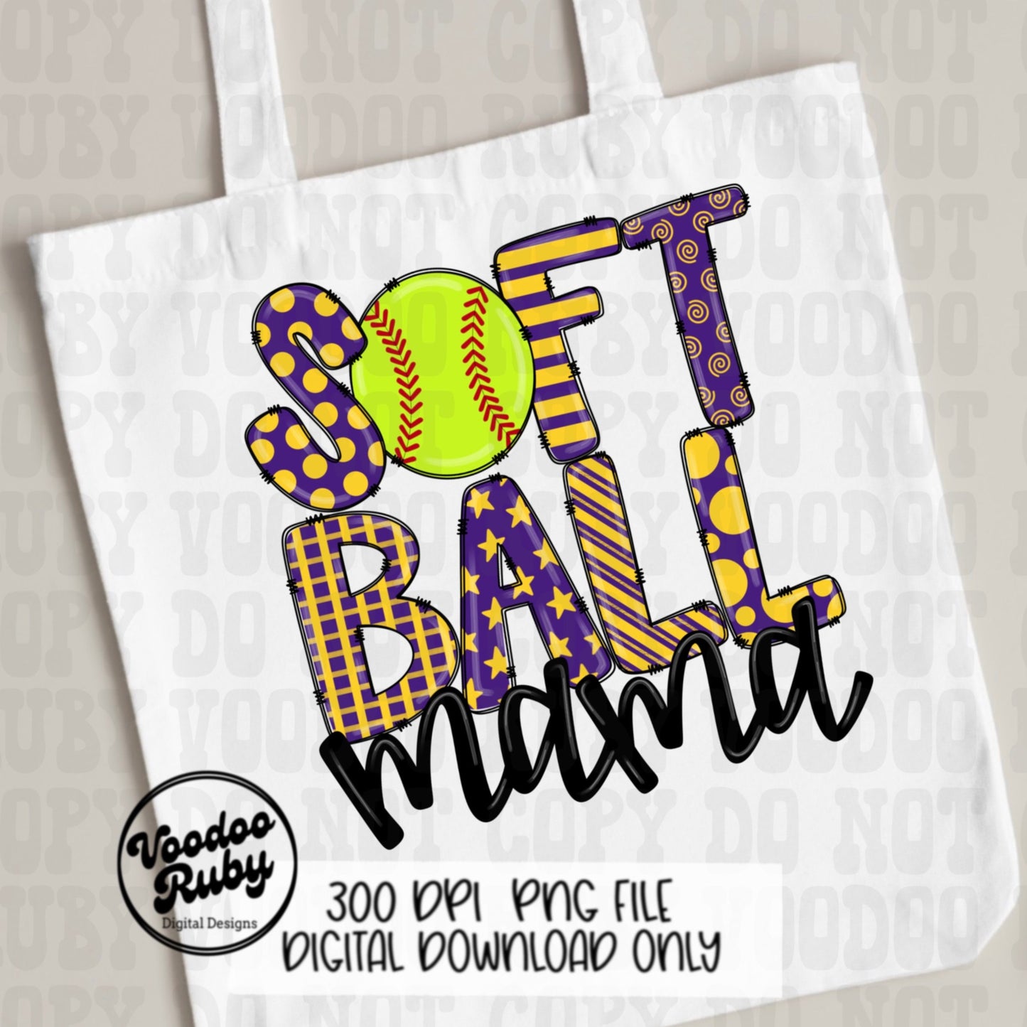 Softball Mom PNG Design: Hand-Drawn Sublimation Clip Art (Digital Download