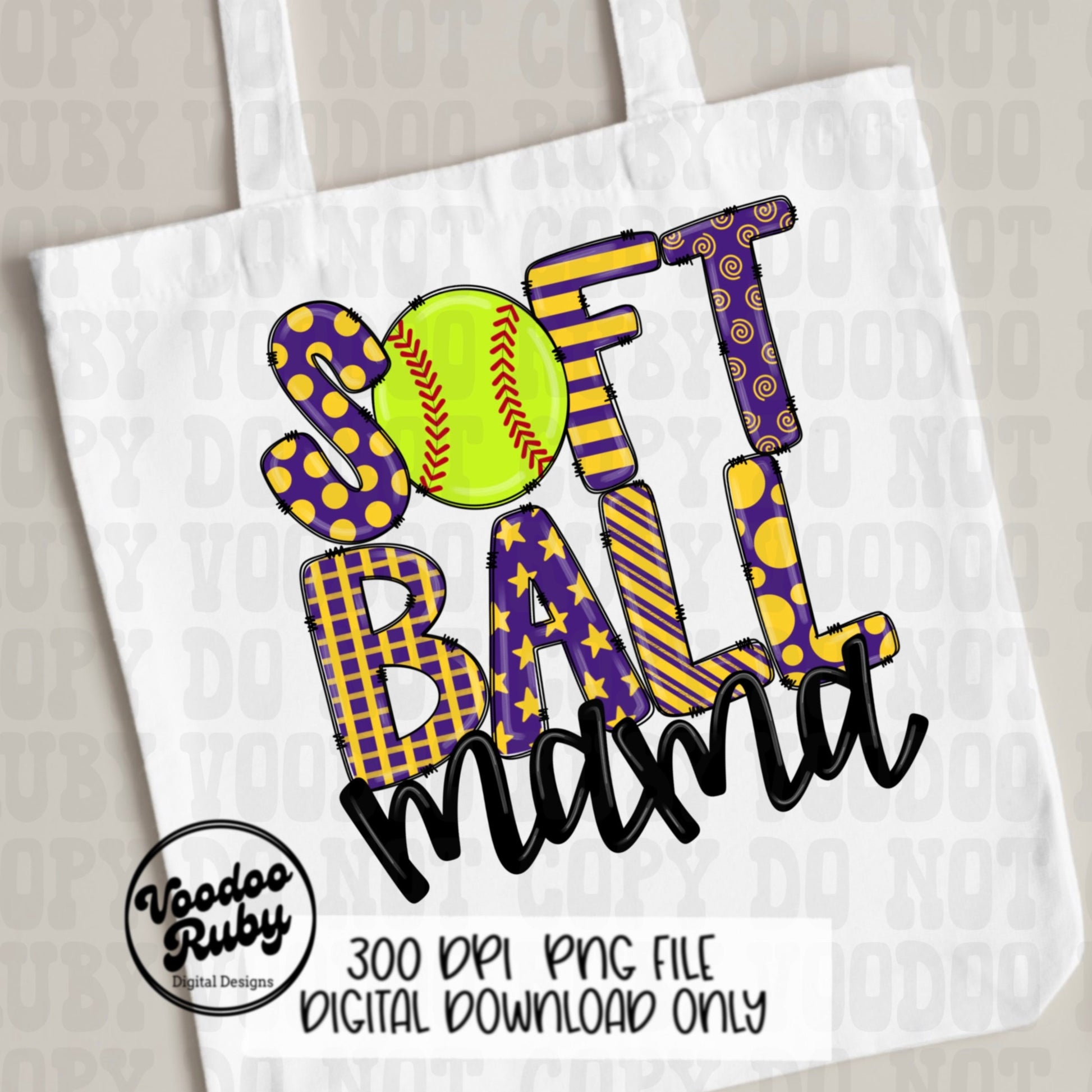 Softball Mom PNG Design: Hand-Drawn Sublimation Clip Art (Digital Download