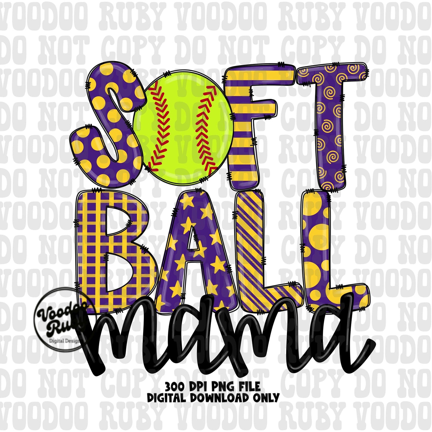 Purple and yellow gold softball mama png design