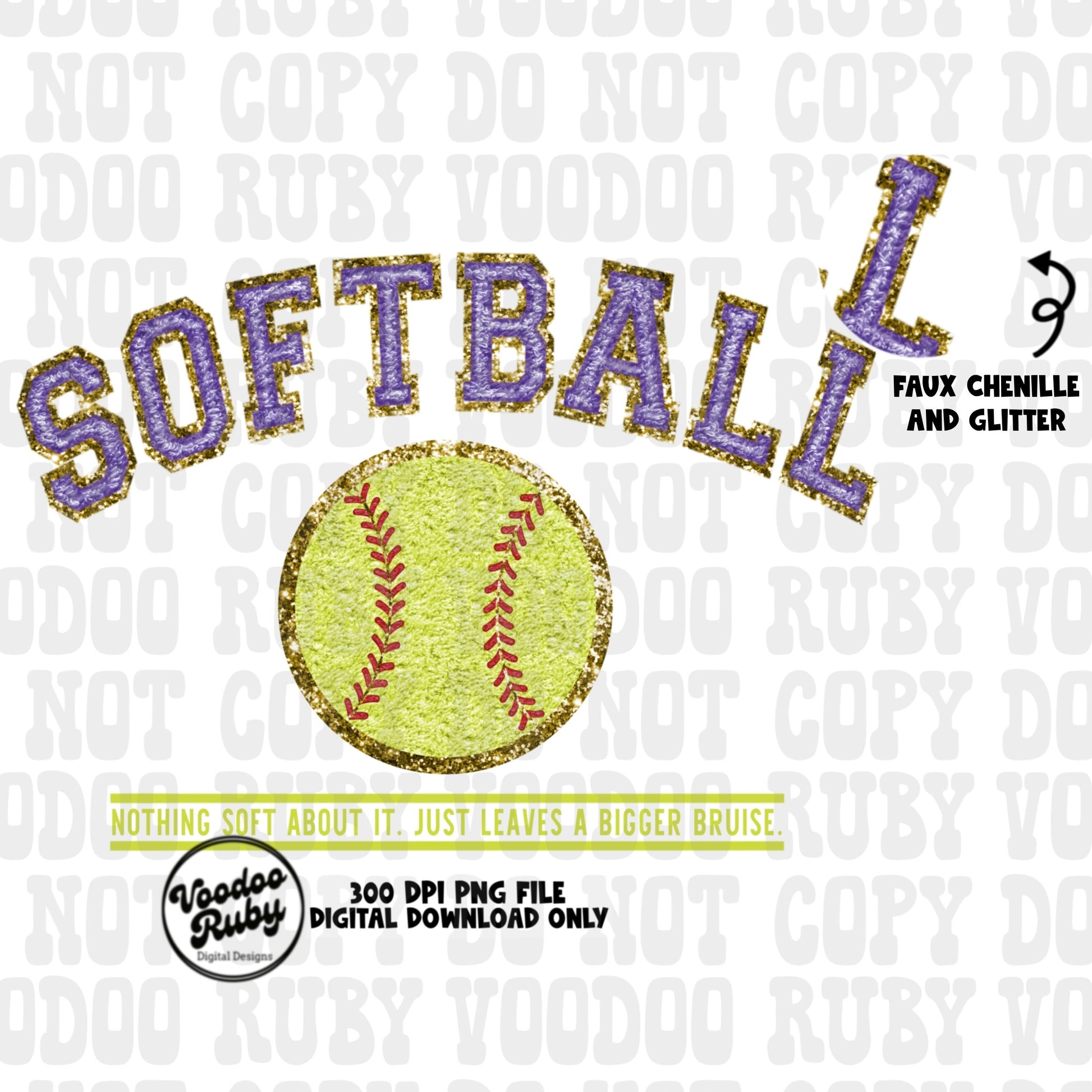 Faux Chenille Softball PNG Design Faux Embroidery PNG Hand Drawn Digital Download Faux Glitter png Nothing Soft png softball DTF