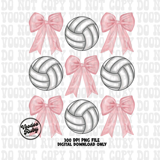 Pink bow volleyball png design coquette aesthetic DTF and sublimation printing