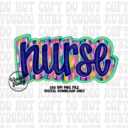 Nurse PNG Design RN PNG Nurse Sublimation Hand Drawn Digital Download Nurse Printable Nurse Clip Art Colorful png Nurse Dtf
