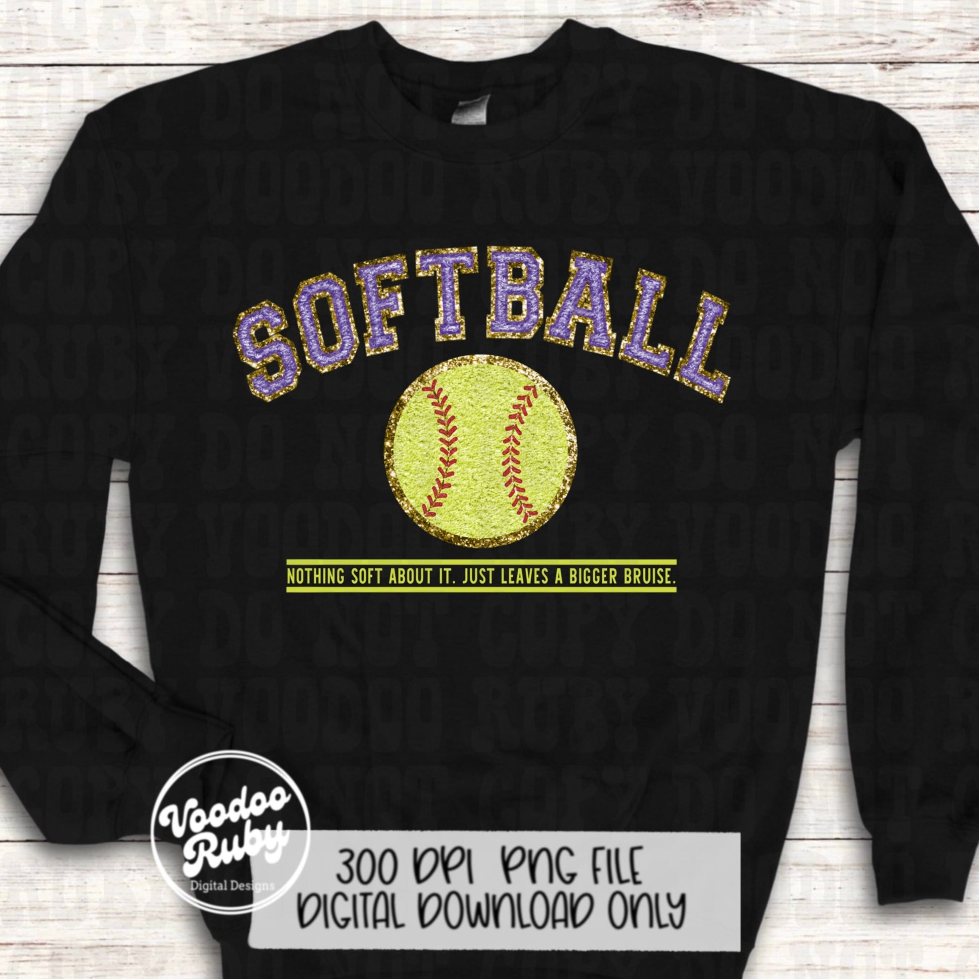 Faux Chenille Softball PNG Design Faux Embroidery PNG Hand Drawn Digital Download Faux Glitter png Nothing Soft png softball DTF