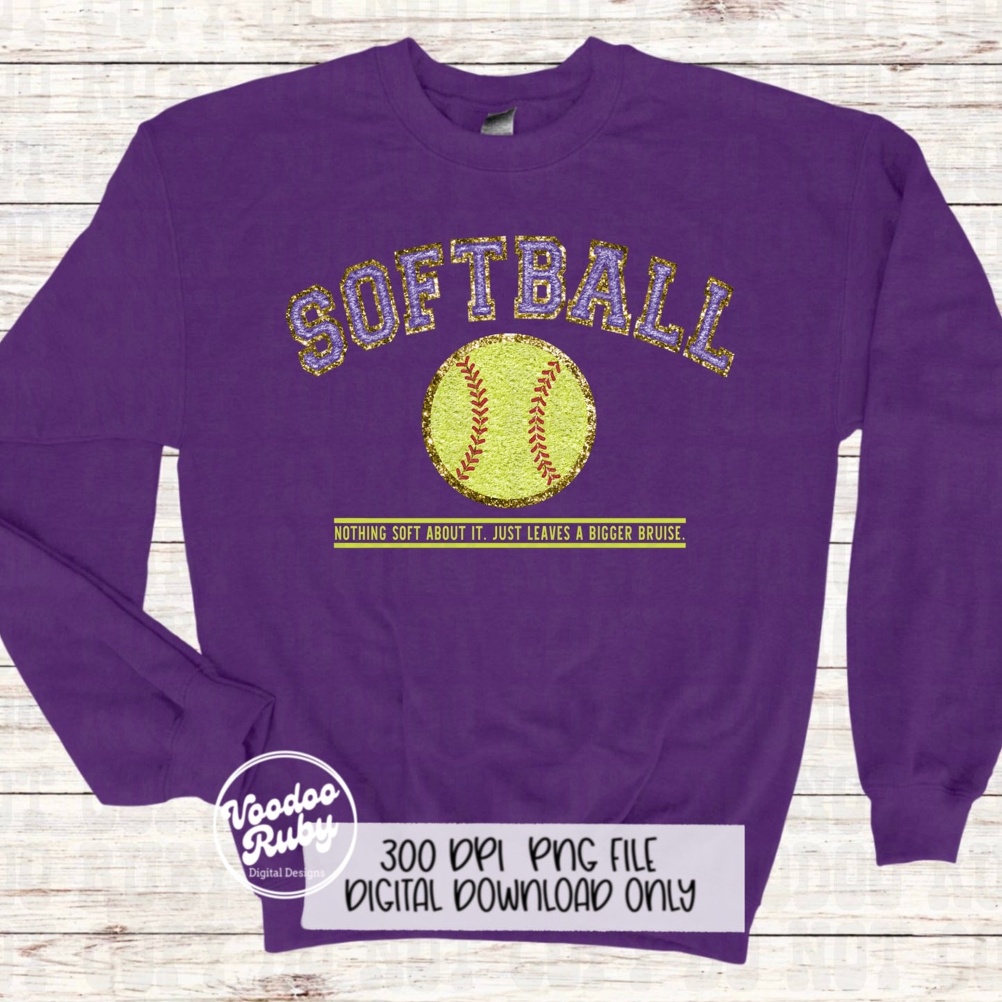 Faux Chenille Softball PNG Design Faux Embroidery PNG Hand Drawn Digital Download Faux Glitter png Nothing Soft png softball DTF