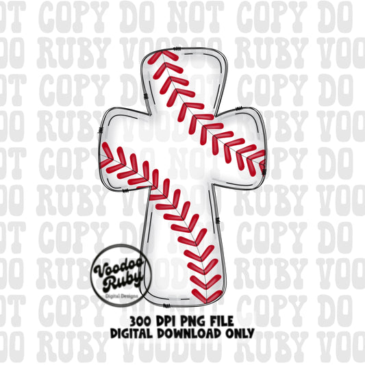Christian Baseball Cross PNG: Hand Drawn Sports Design (Digital Download