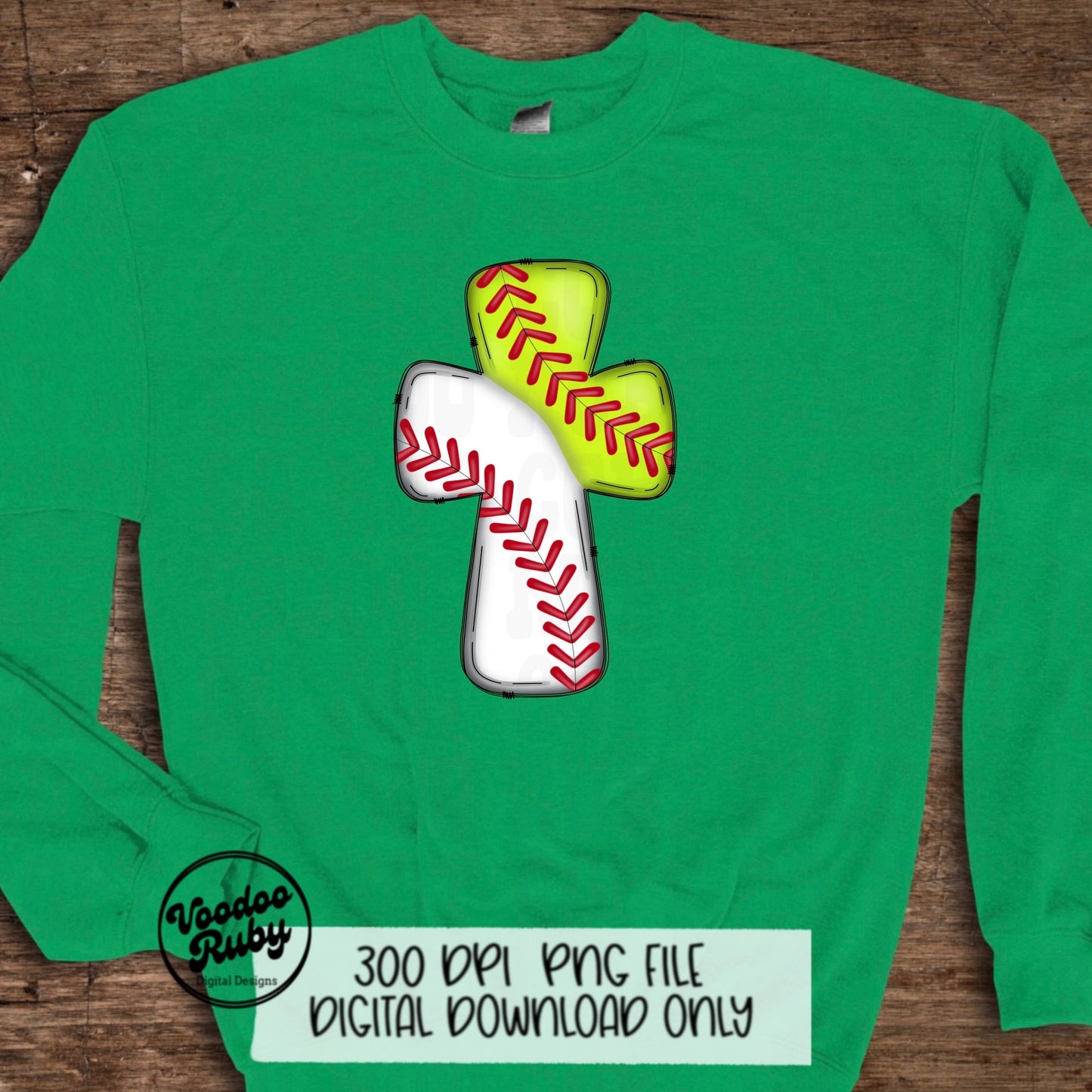 Christian Half Baseball Softball Cross PNG Design Sublimation Hand Drawn Digital Download Softball Baseball DTF Sports Clip Art Printable