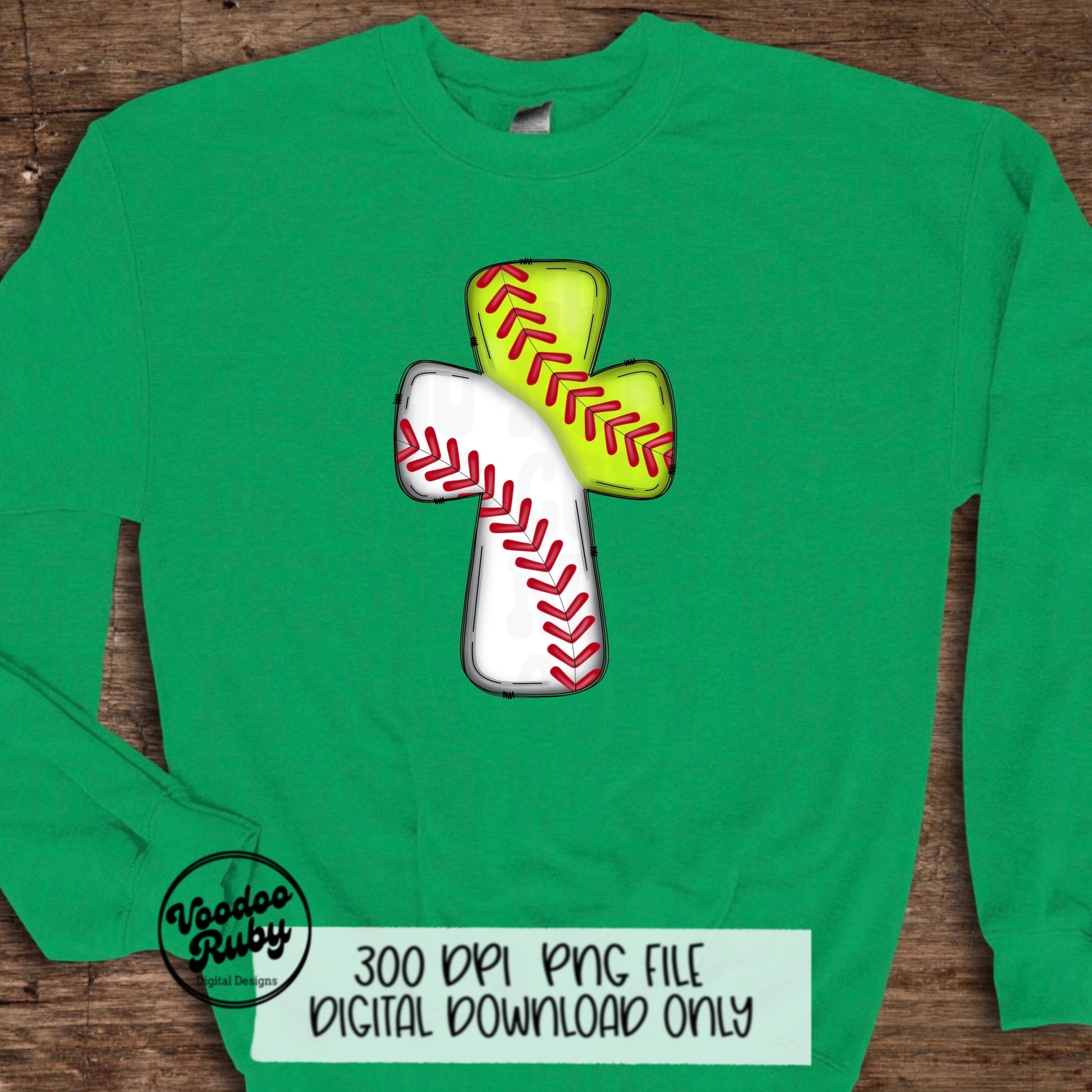 Christian Half Baseball Softball Cross PNG Design Sublimation Hand Drawn Digital Download Softball Baseball DTF Sports Clip Art Printable