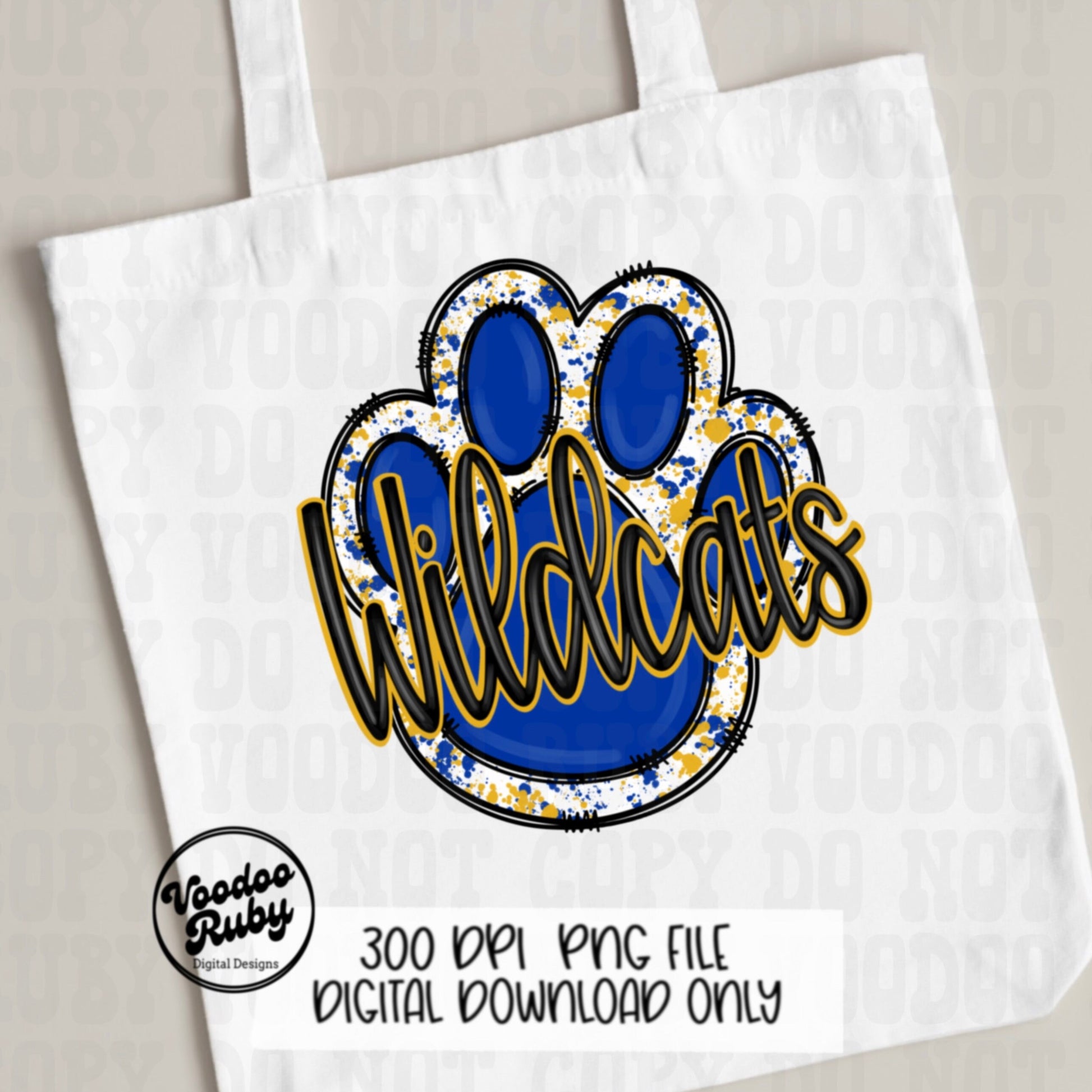 Wildcats PNG Design Hand Drawn Digital Download Sublimation Football PNG Blue Gold Wildcats Paw Print DTF Printable Clip Art