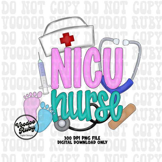 NICU Nurse PNG Design Rn PNG Nurse Sublimation Hand Drawn Digital Download Nicu Nurse Printable Nicu Nurse Clip Art Colorful png Nurse Dtf