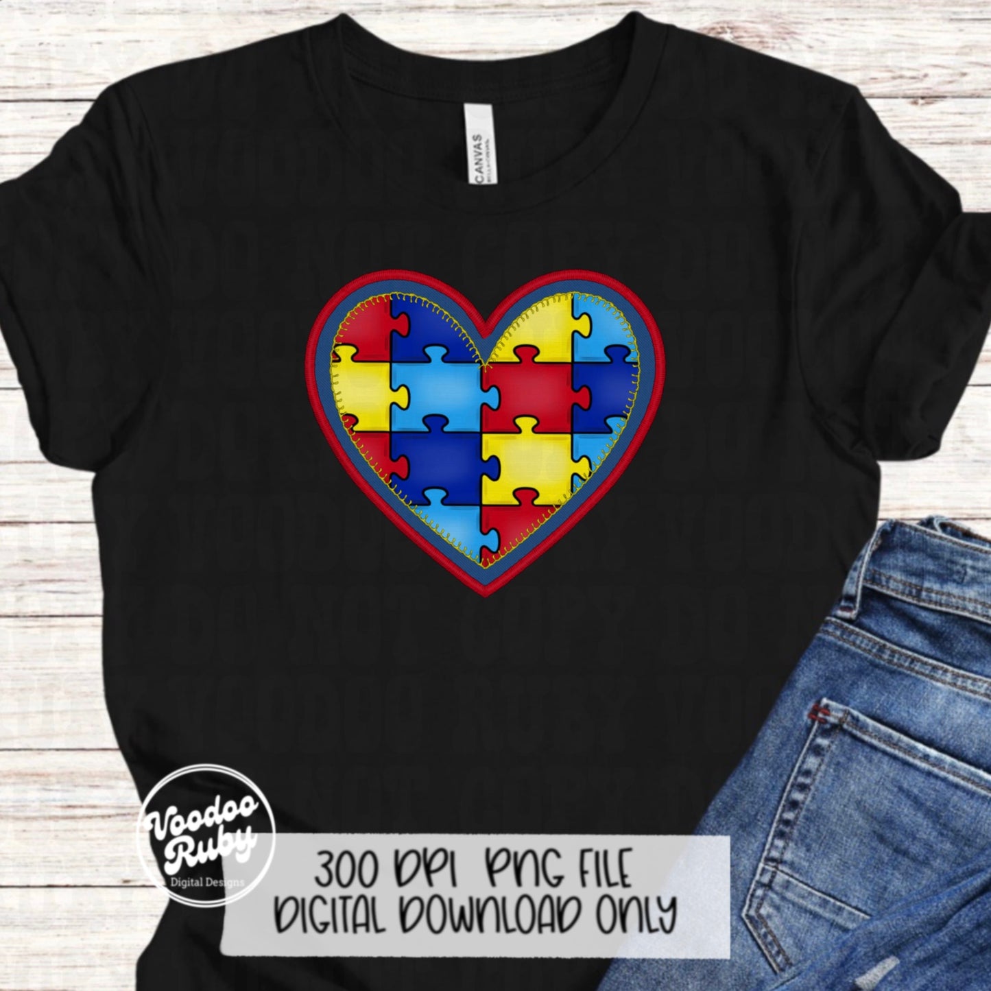 Autism Awareness PNG Design Denim png Faux Embroidery PNG Sublimation Hand Drawn Digital Download Heart png Puzzle Piece Sublimate DTF