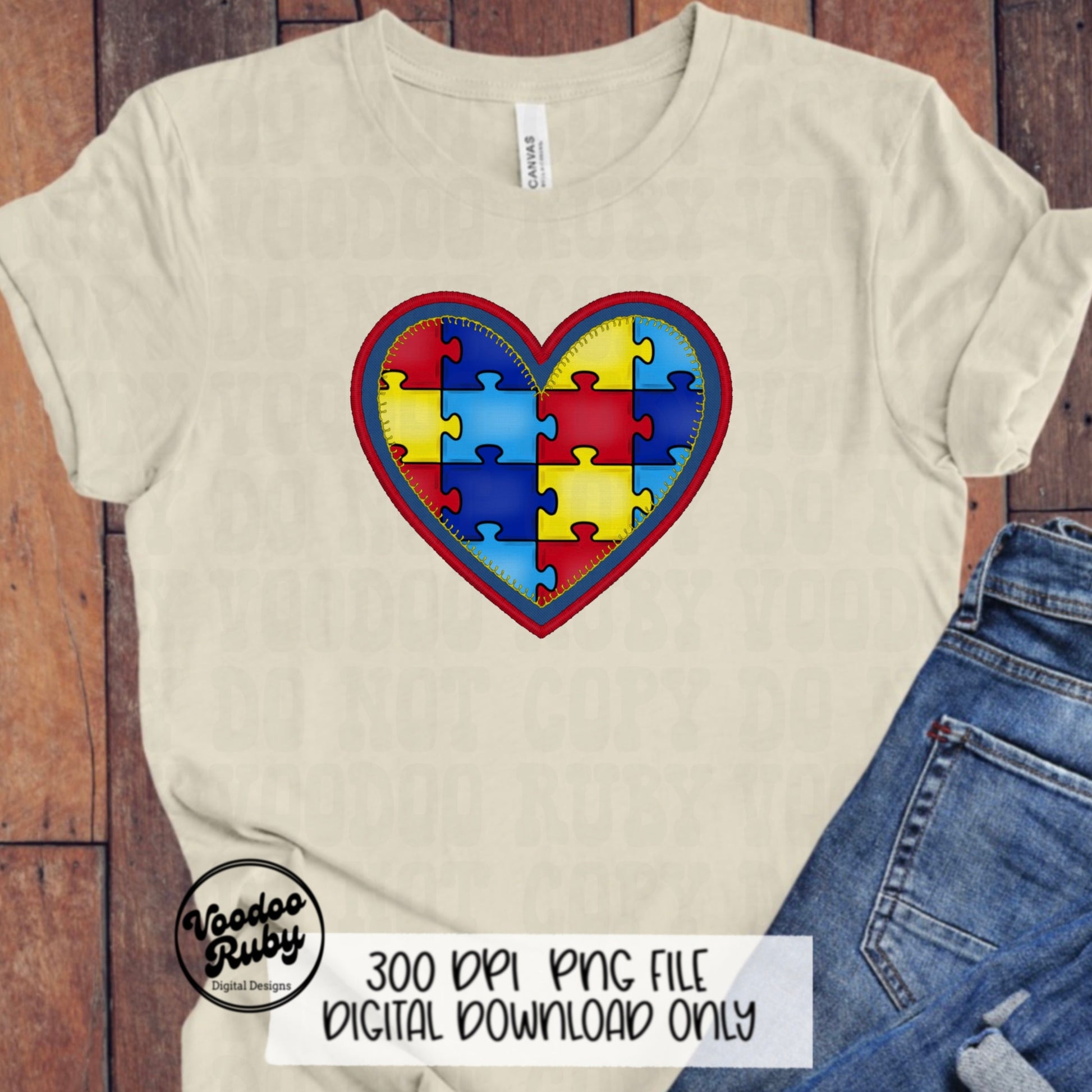 Autism Awareness PNG Design Denim png Faux Embroidery PNG Sublimation Hand Drawn Digital Download Heart png Puzzle Piece Sublimate DTF