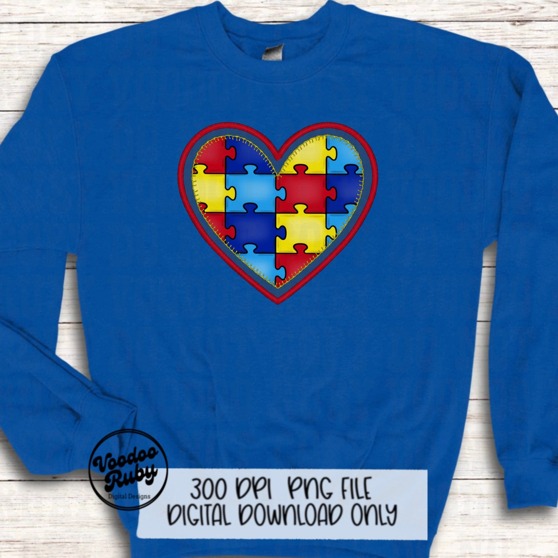 Autism Awareness PNG Design Denim png Faux Embroidery PNG Sublimation Hand Drawn Digital Download Heart png Puzzle Piece Sublimate DTF