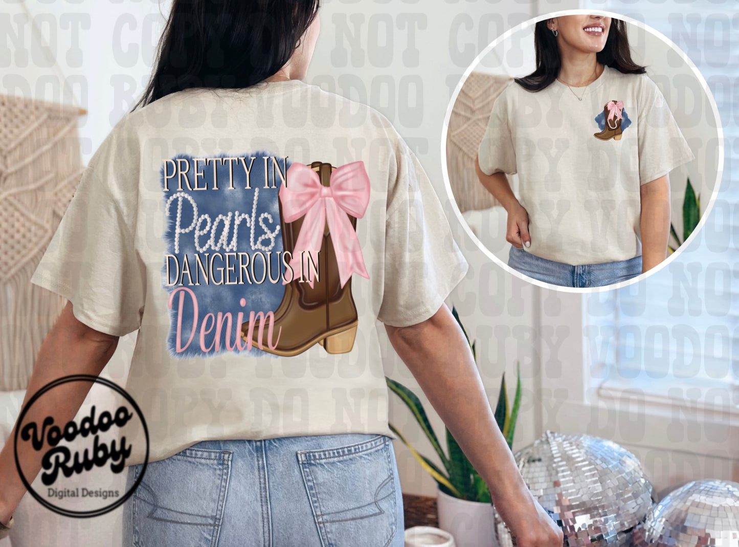 Coquette Cowgirl PNG Sublimation Design Hand Drawn Digital Download Pink Bow PNG Mama Clip Art Denim Pearls Png Coquette dtf Printable