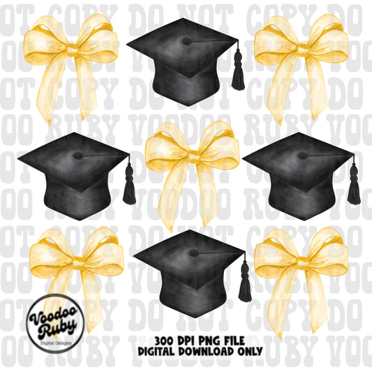 Coquette Graduation PNG Sublimation Design Hand Drawn Digital Download Yellow Bow PNG Graduation Clip Art Class of 2024 Png Coquette dtf