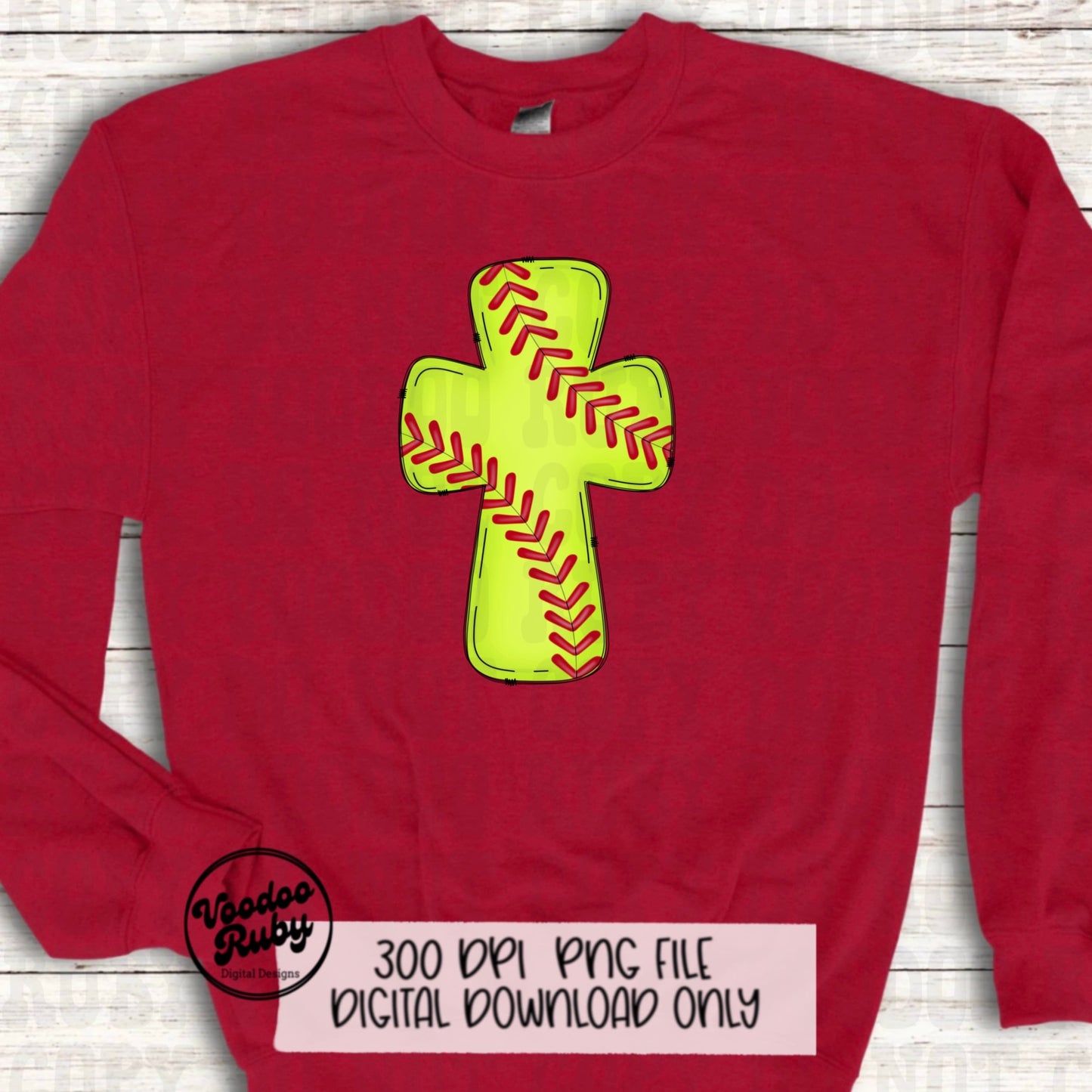 Christian Softball Cross PNG: Hand Drawn Sports Clip Art (Digital Download