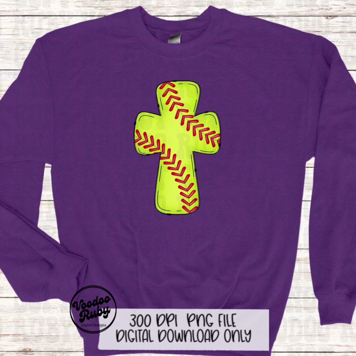 Christian Softball Cross PNG: Hand Drawn Sports Clip Art (Digital Download