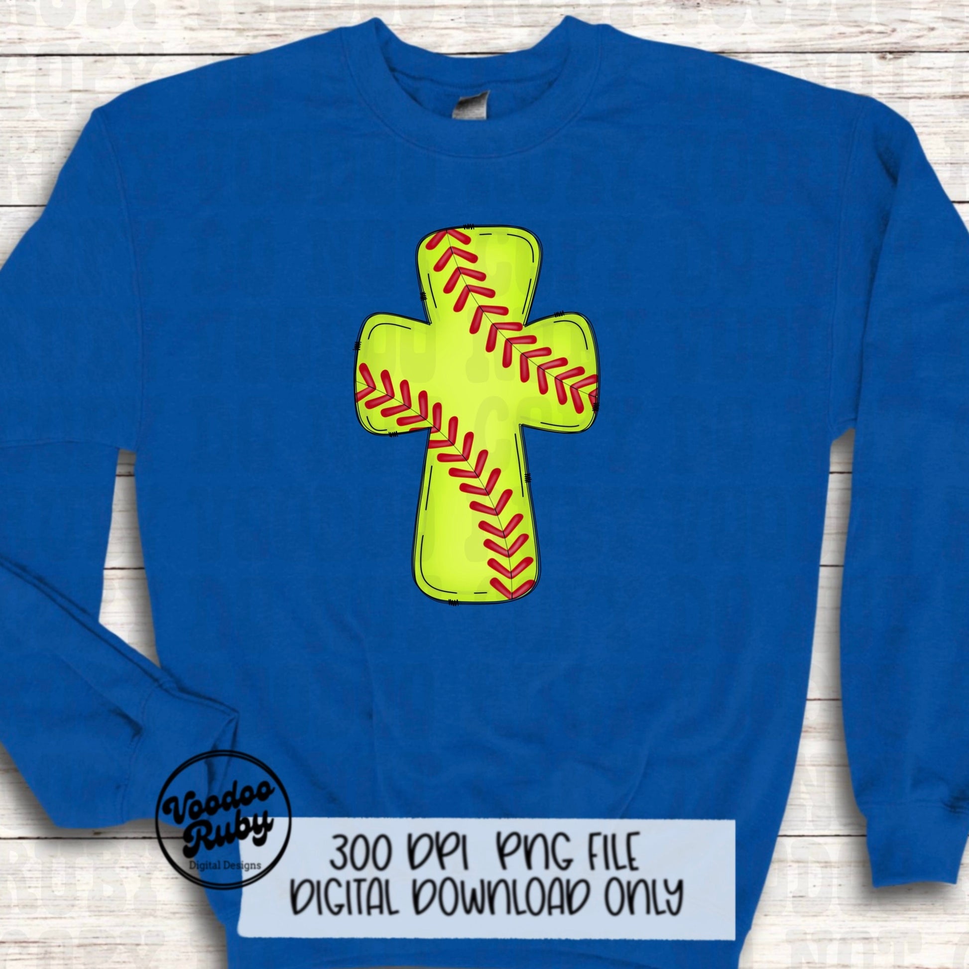 Christian Softball Cross PNG: Hand Drawn Sports Clip Art (Digital Download