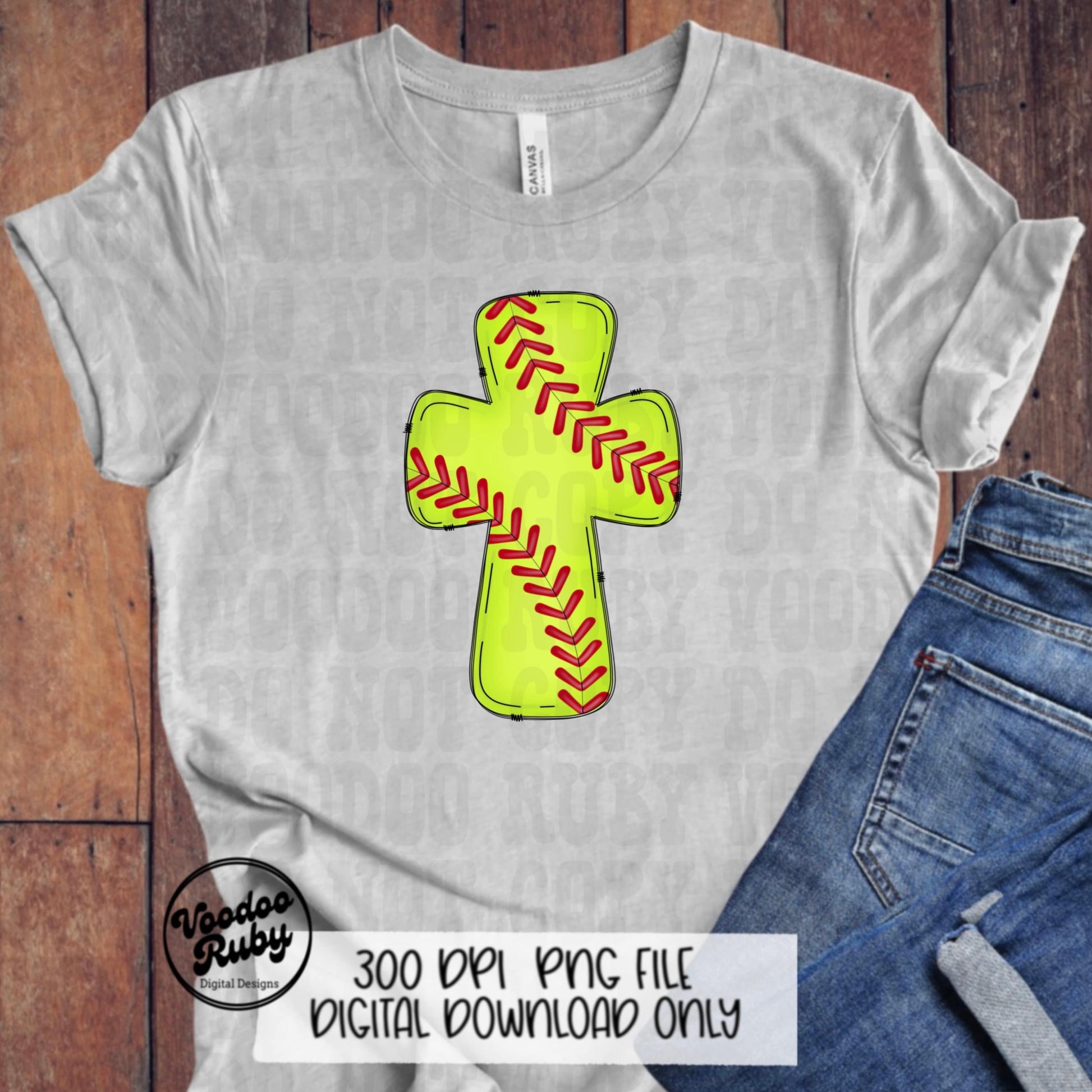 Christian Softball Cross PNG: Hand Drawn Sports Clip Art (Digital Download