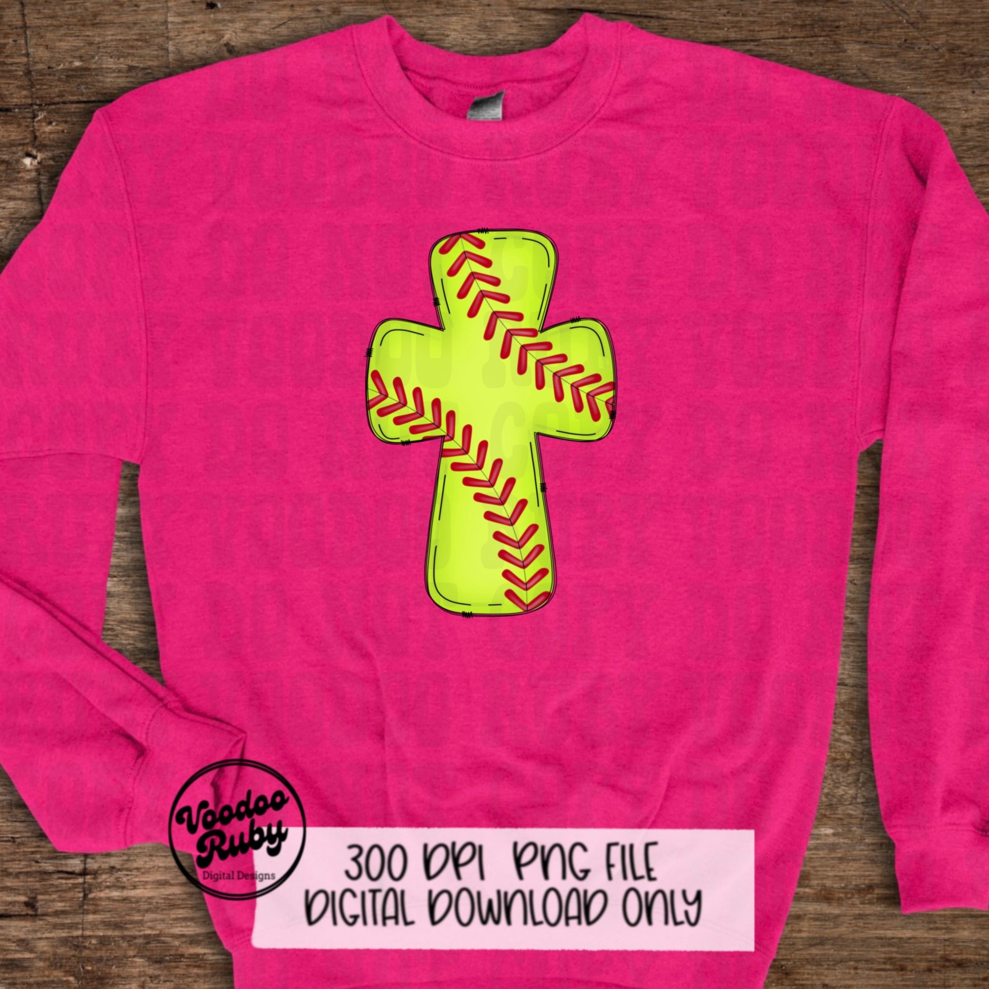 Christian Softball Cross PNG: Hand Drawn Sports Clip Art (Digital Download