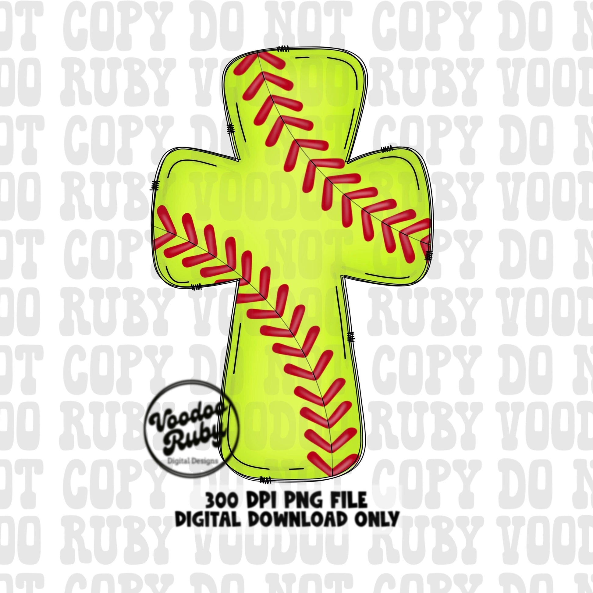 Christian Softball Cross PNG Design Sublimation Hand Drawn Digital Download Softball DTF Sports Clip Art Printable