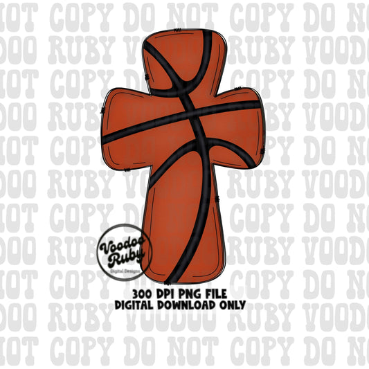 Christian Basketball PNG Design Sublimation Hand Drawn Digital Download Basketball Cross PNG Basketball DTF Blank Sports Clip Art Printable