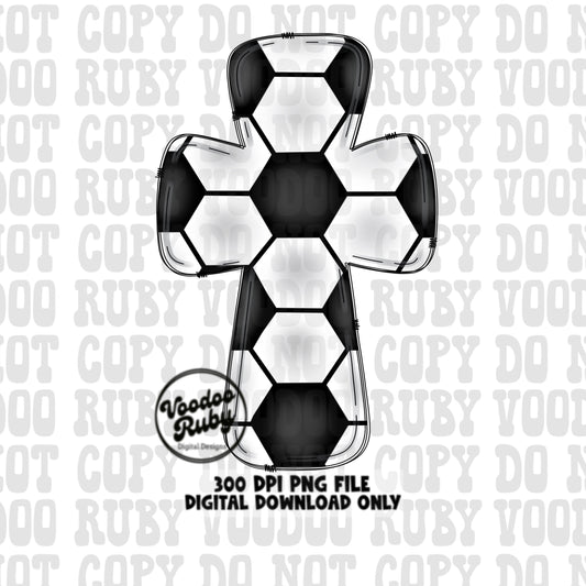 Christian Soccer PNG Design: Hand Drawn Cross, Sports Clip Art (Digital Download