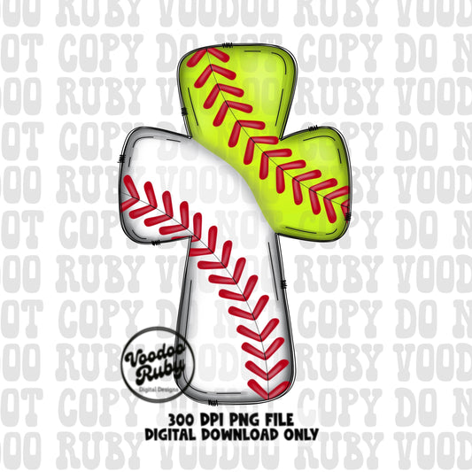 Christian Softball Baseball Cross PNG: Hand Drawn Sports Clip Art (Digital Download