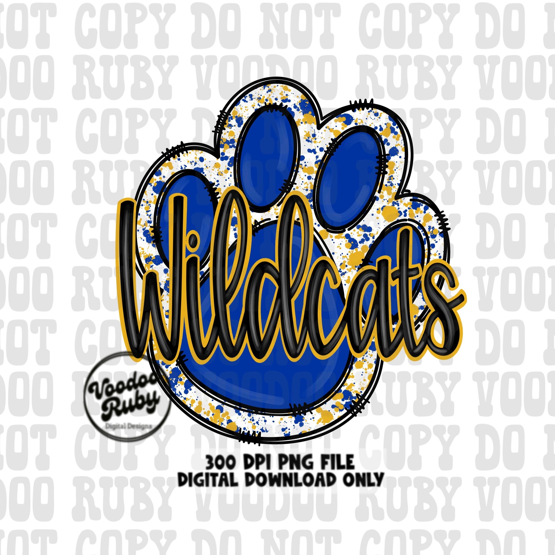 Wildcats PNG Design Hand Drawn Digital Download Sublimation Football PNG Blue Gold Wildcats Paw Print DTF Printable Clip Art