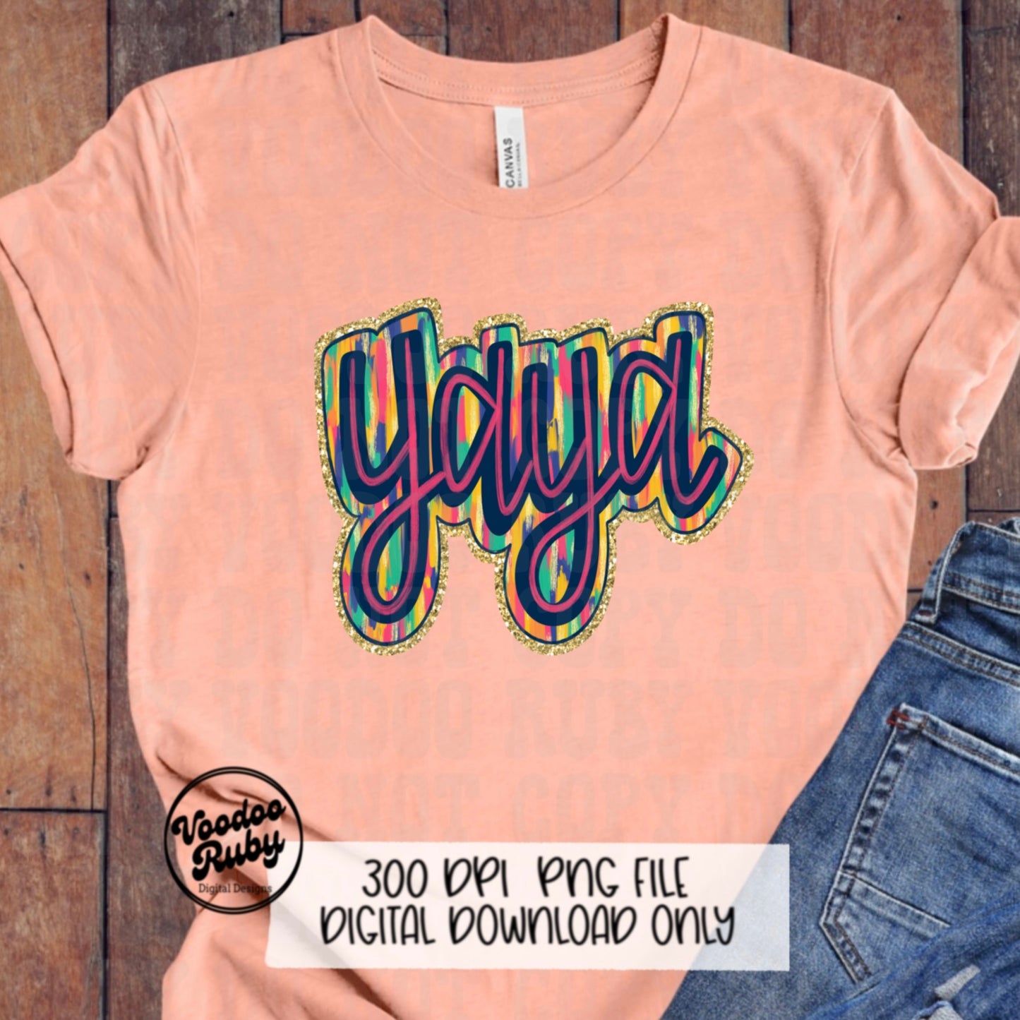 Glitter Yaya PNG Sublimation Design Hand Drawn Digital Download Summer PNG Yaya Clip Art Mom dtf Printable