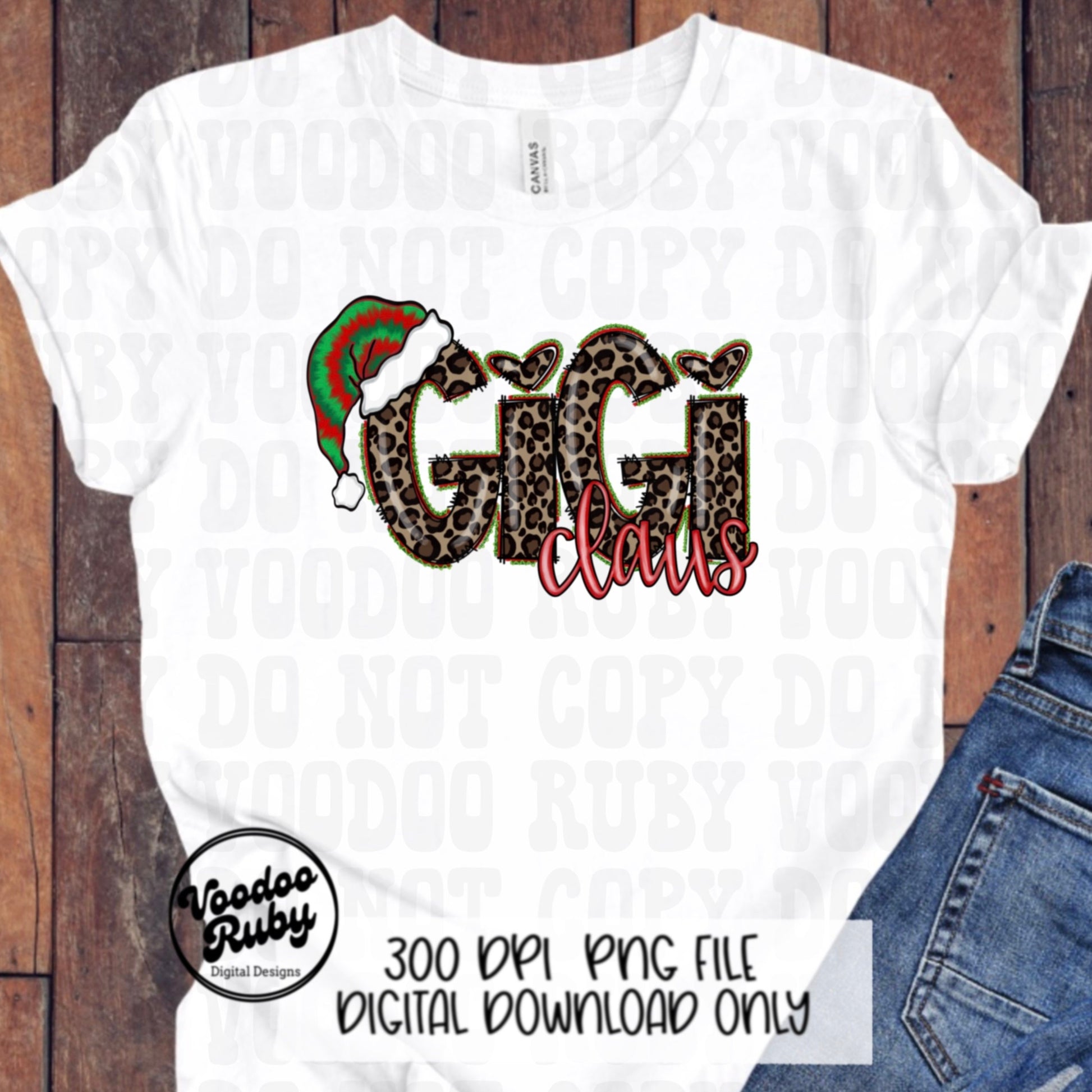 Leopard Gigi Claus PNG: Hand-Drawn Christmas Sublimation Design (Digital Download