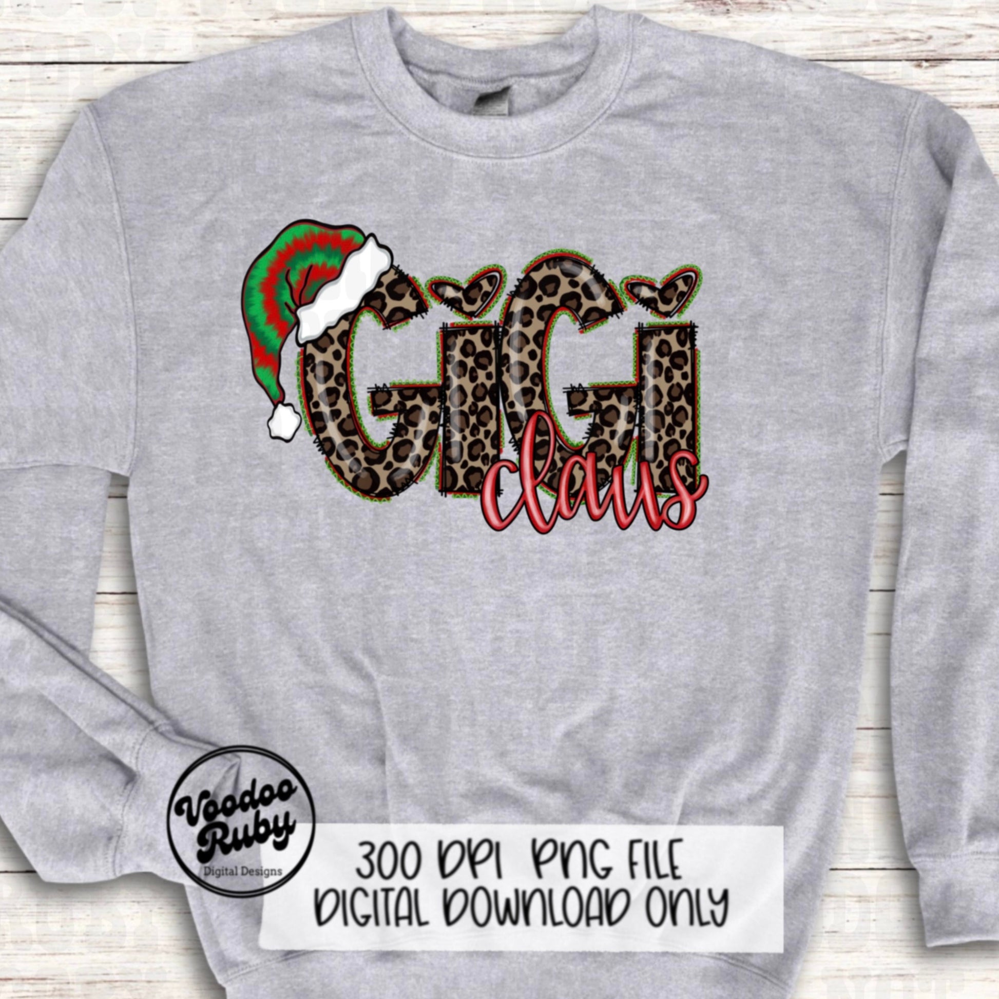 Leopard Gigi Claus PNG: Hand-Drawn Christmas Sublimation Design (Digital Download