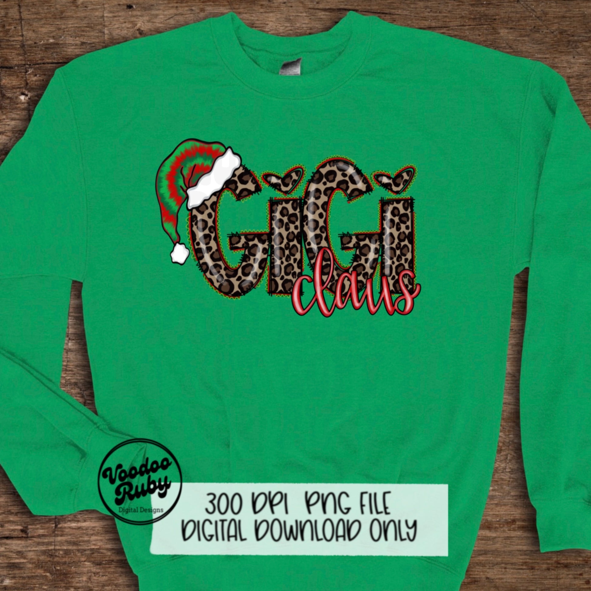 Leopard Gigi Claus PNG: Hand-Drawn Christmas Sublimation Design (Digital Download