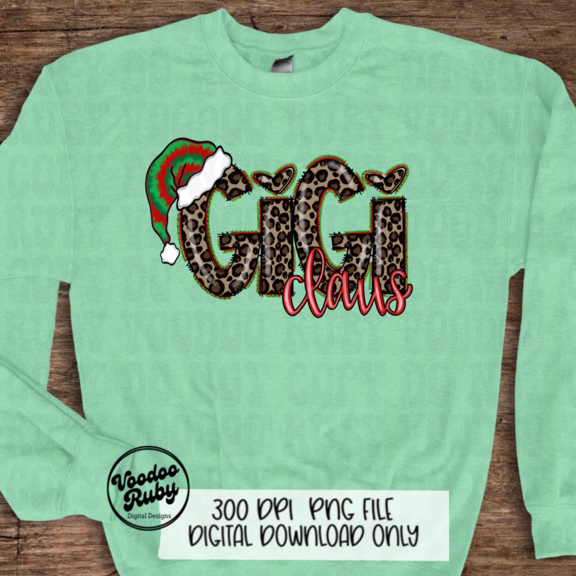 Leopard Gigi Claus PNG: Hand-Drawn Christmas Sublimation Design (Digital Download