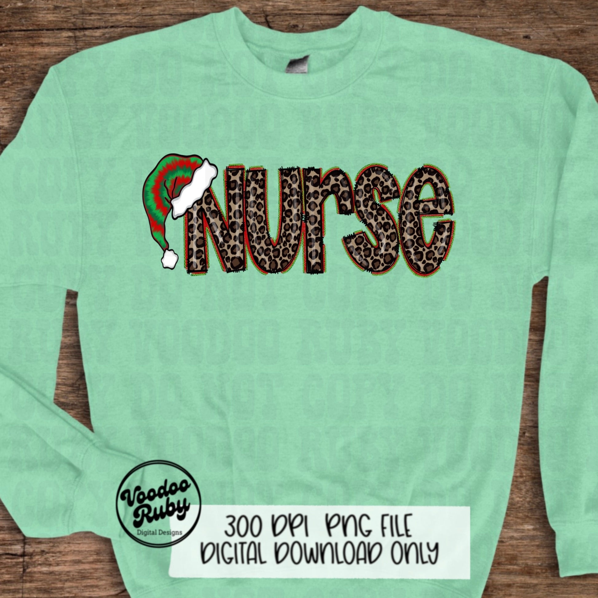 Nurse Christmas Sublimation PNG | Hand Drawn | Digital Download | Clip Art | Leopard Print PNG | Tie Dye | Santa Hat | Printable | Nurse PNG