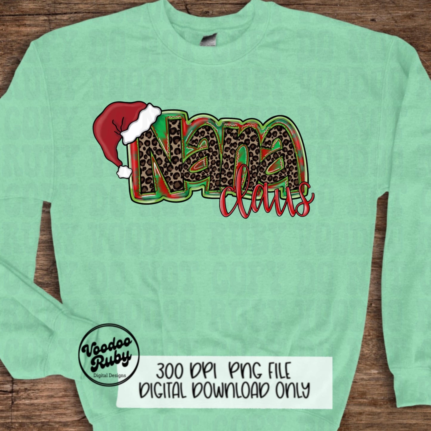 Nana Claus Leopard Christmas PNG: Hand-Drawn Santa Grandma Clip Art (Digital Download
