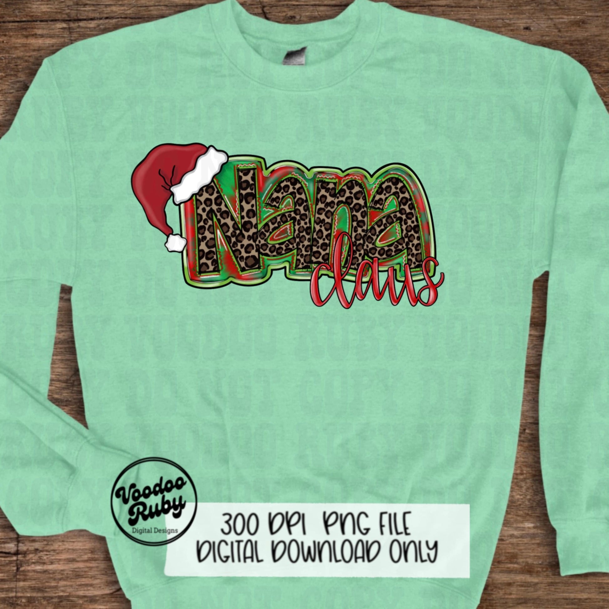 Nana Claus Leopard Christmas PNG: Hand-Drawn Santa Grandma Clip Art (Digital Download