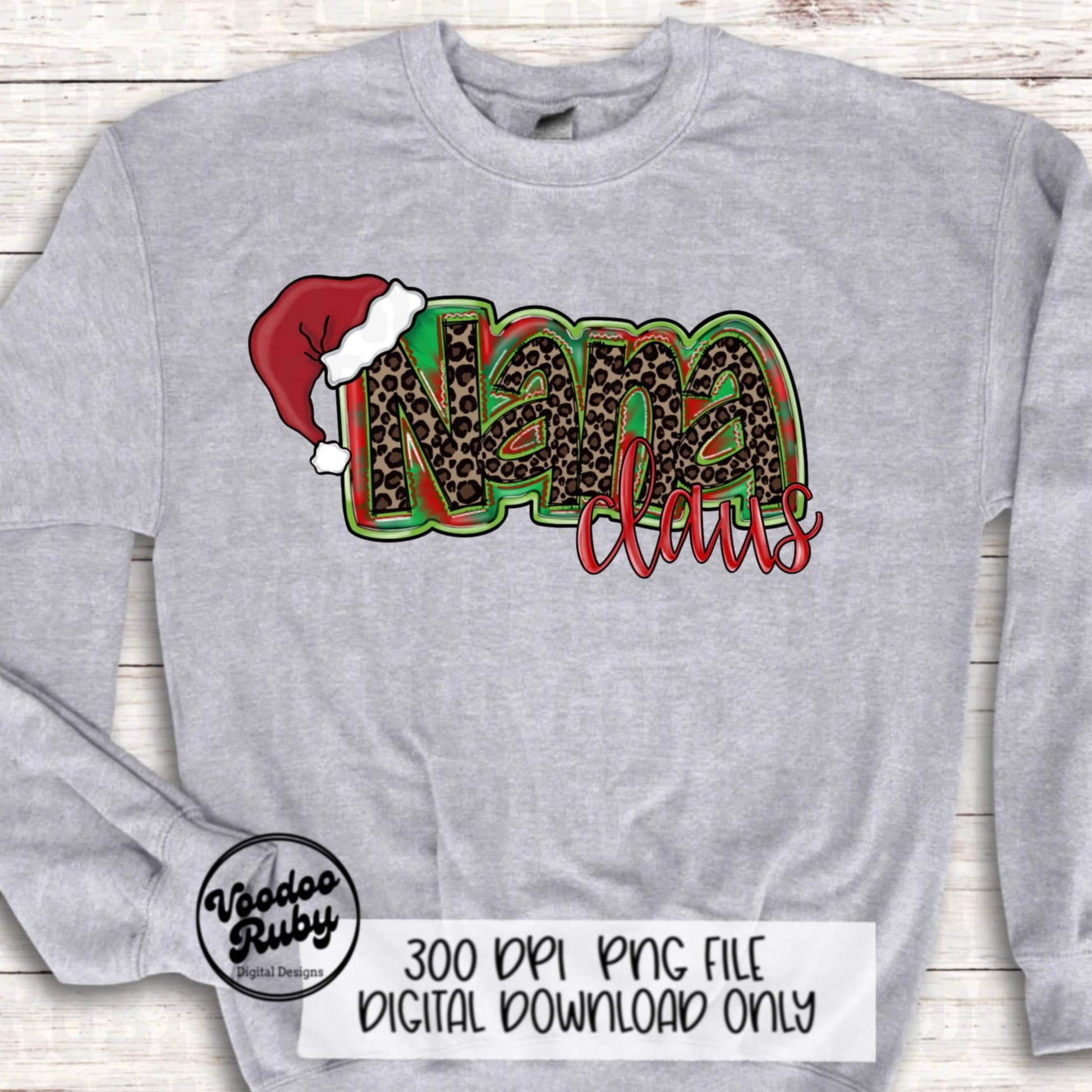 Nana Claus Leopard Christmas PNG: Hand-Drawn Santa Grandma Clip Art (Digital Download