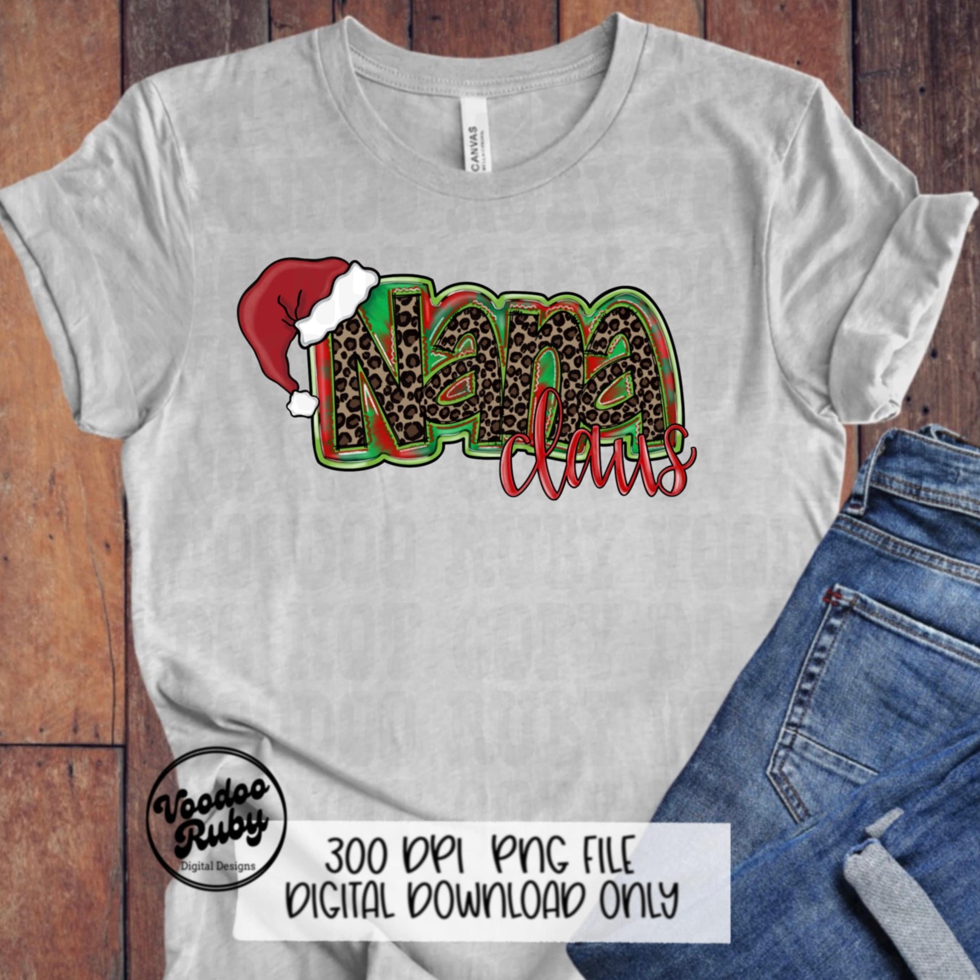 Nana Claus Leopard Christmas PNG: Hand-Drawn Santa Grandma Clip Art (Digital Download