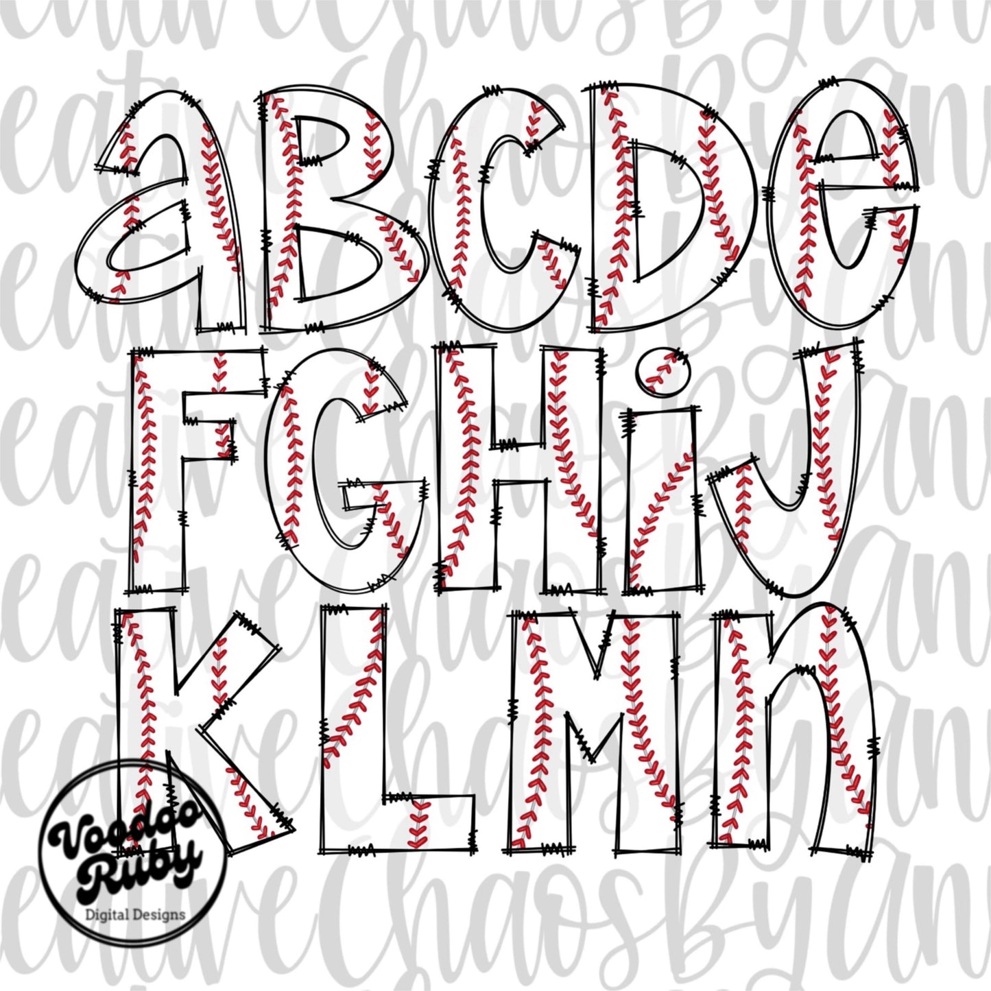 Baseball Doodle Alphabet PNG: Hand-Drawn Letters, Sublimation Design (Digital Download)