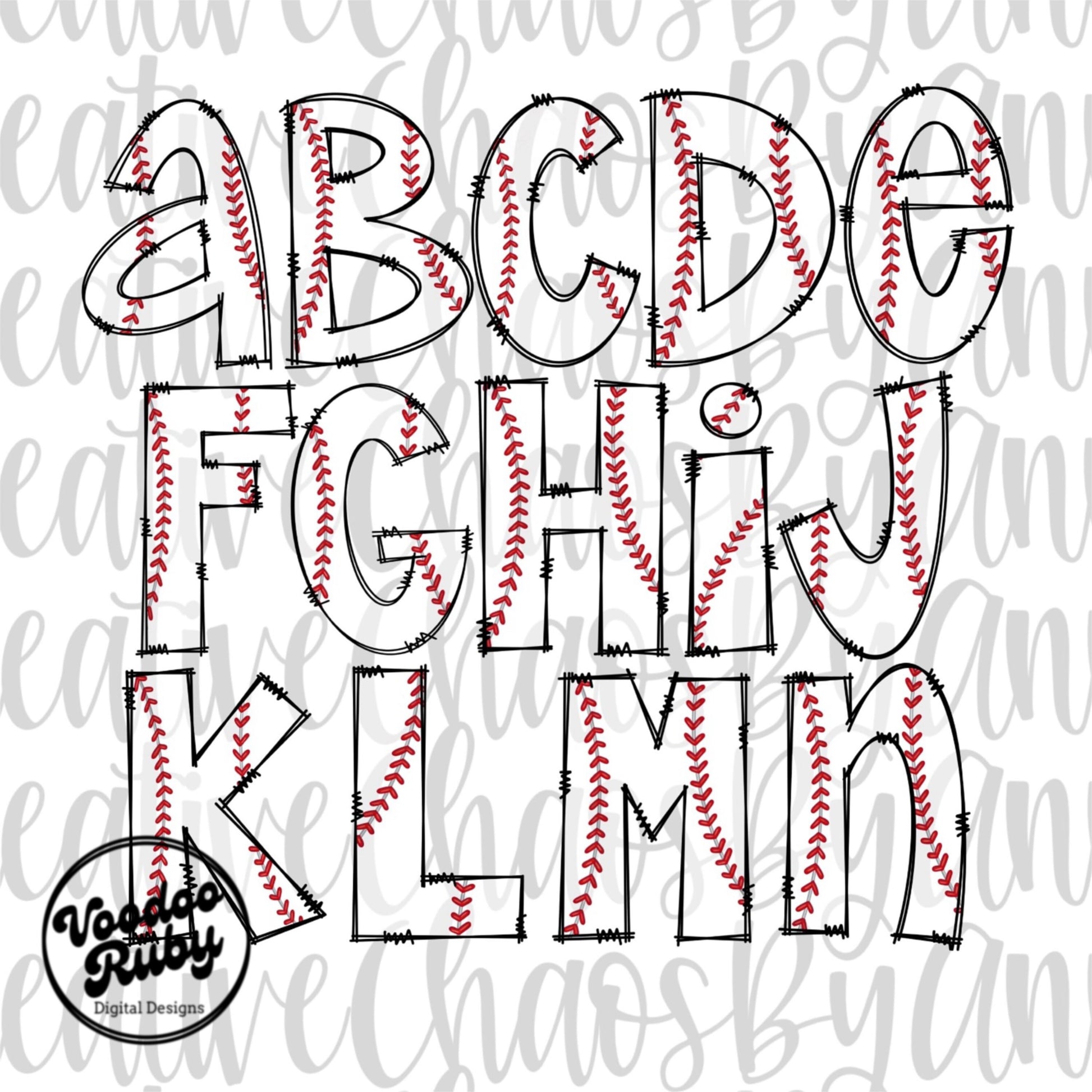 Baseball Doodle Alphabet PNG: Hand-Drawn Letters, Sublimation Design (Digital Download)