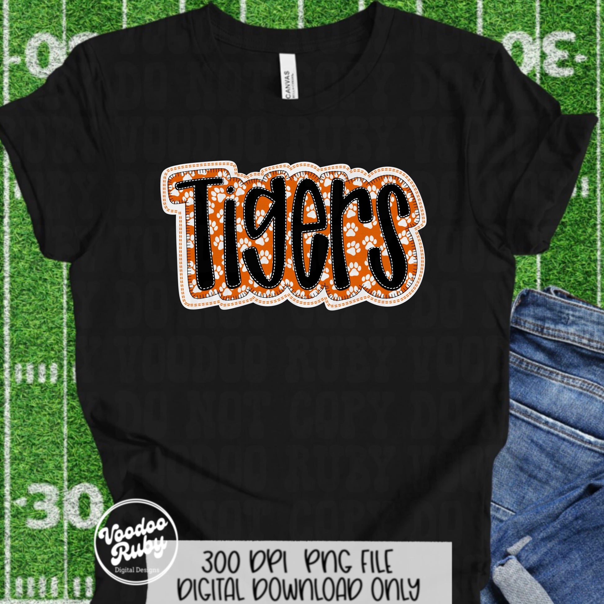 Tigers PNG Design Embroidery Faux Applique Hand Drawn Digital Download Sublimation Tigers PNG Football png Tigers DTF Printable