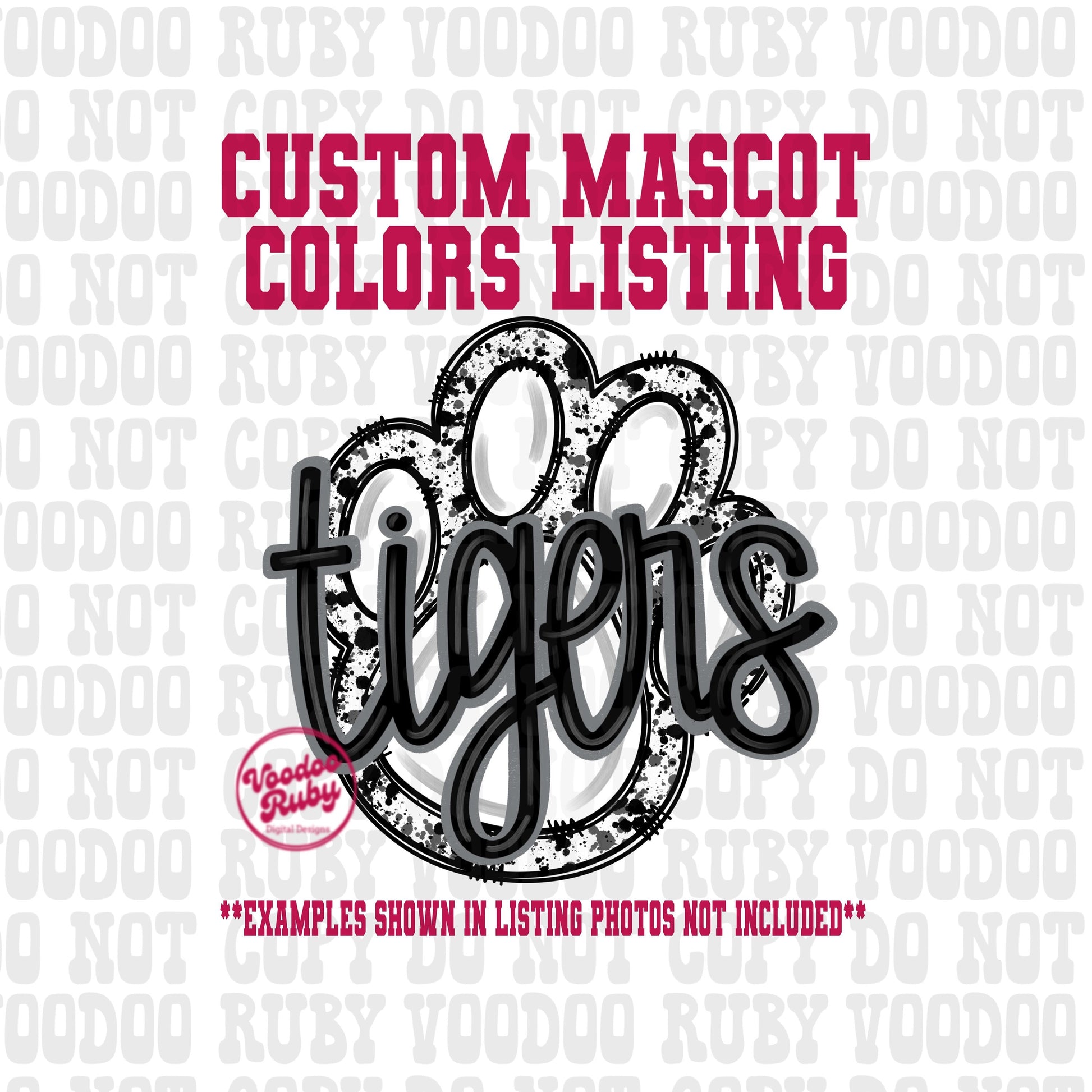 Tigers PNG Design Custom Mascot Sublimation Hand Drawn Digital Download Football PNG Paw Print Design Custom Tigers Football DTF Printable