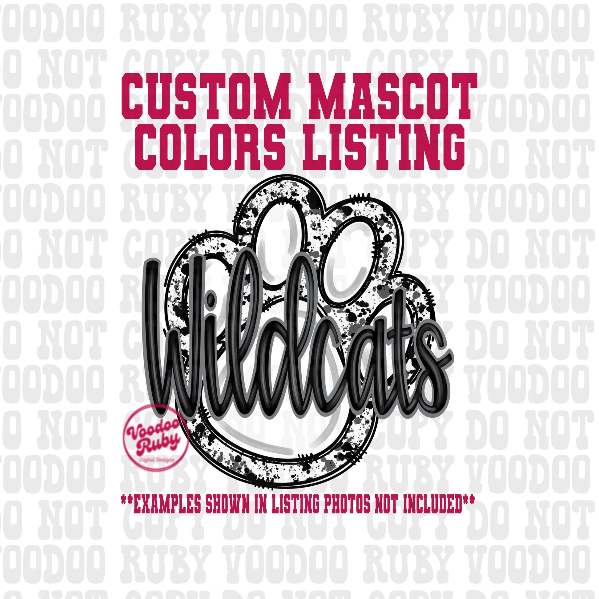 Wildcats Mascot PNG: Hand Drawn Football Paw Print Design (Digital Download)
