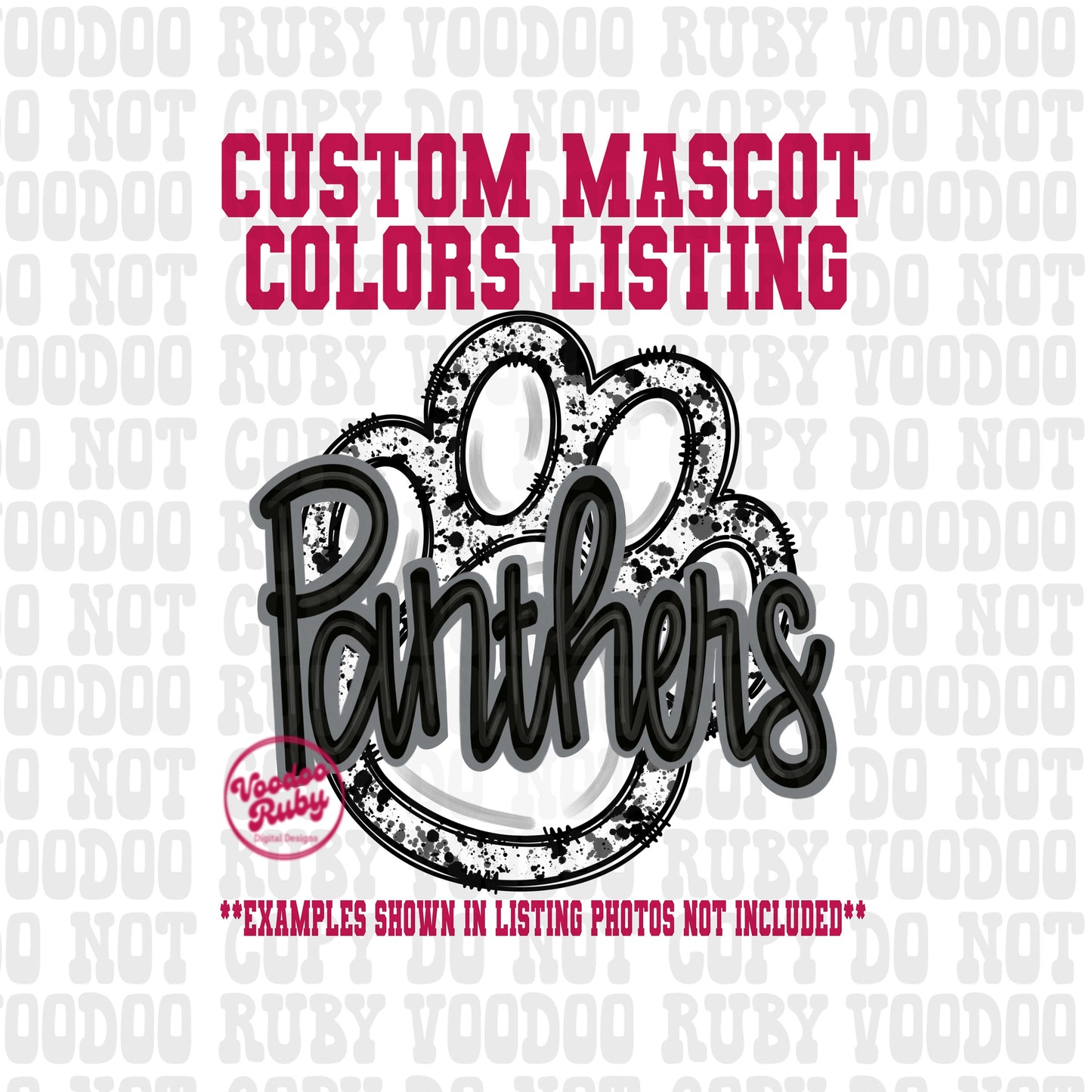 Panthers PNG Design: Hand-Drawn Mascot, Paw Print (Digital Download)