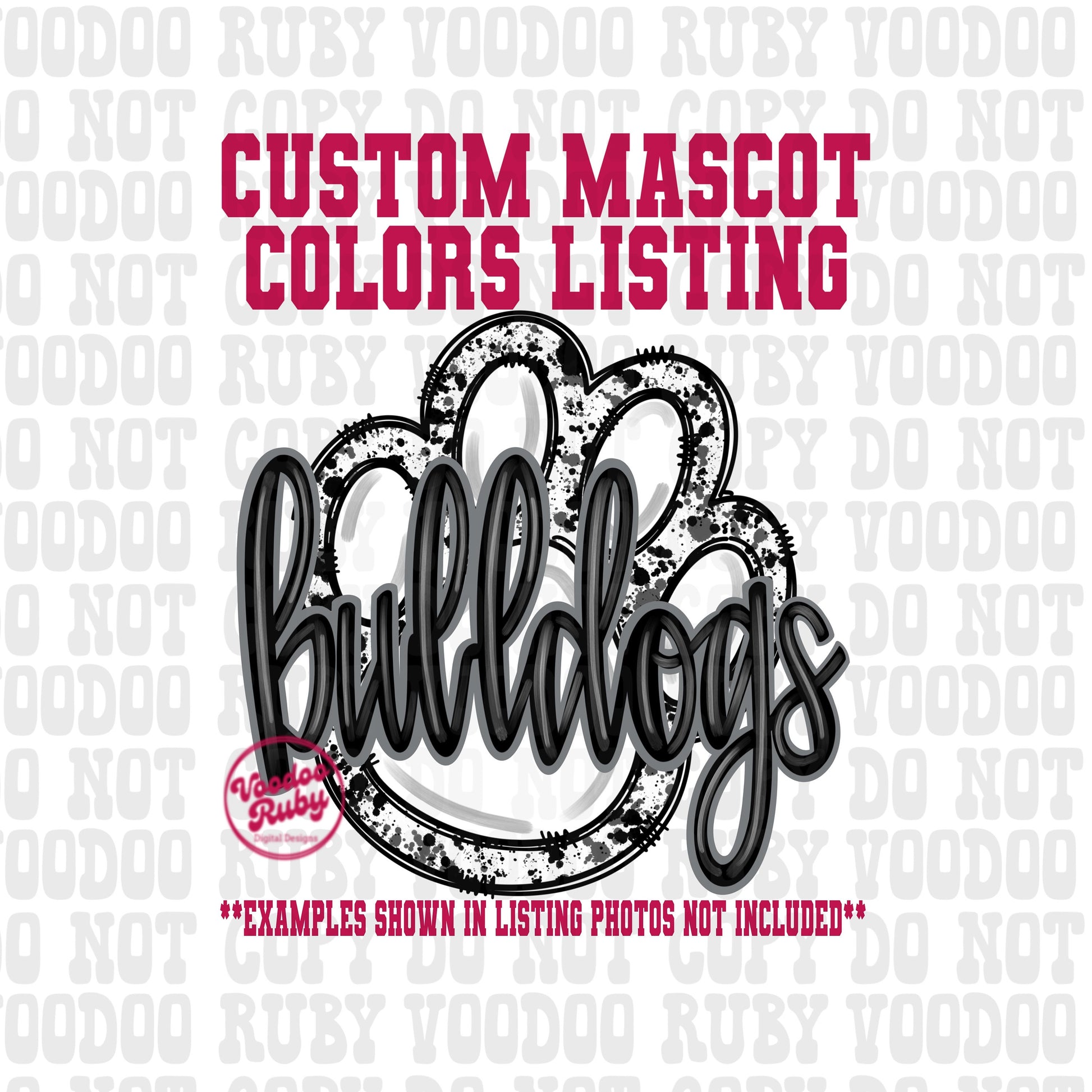 Bulldogs PNG Design Custom Mascot Sublimation Hand Drawn Digital Download Football PNG Paw Print Design Bulldogs DTF Printable Clip Art