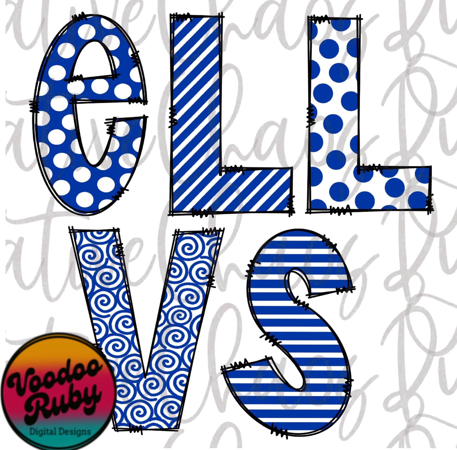 Doodle Letters PNG Alphabet Blue White Bundle Hand Drawn Digital Download Sublimation Alphabet PNG Alpha Pack DTF Printable Clip Art