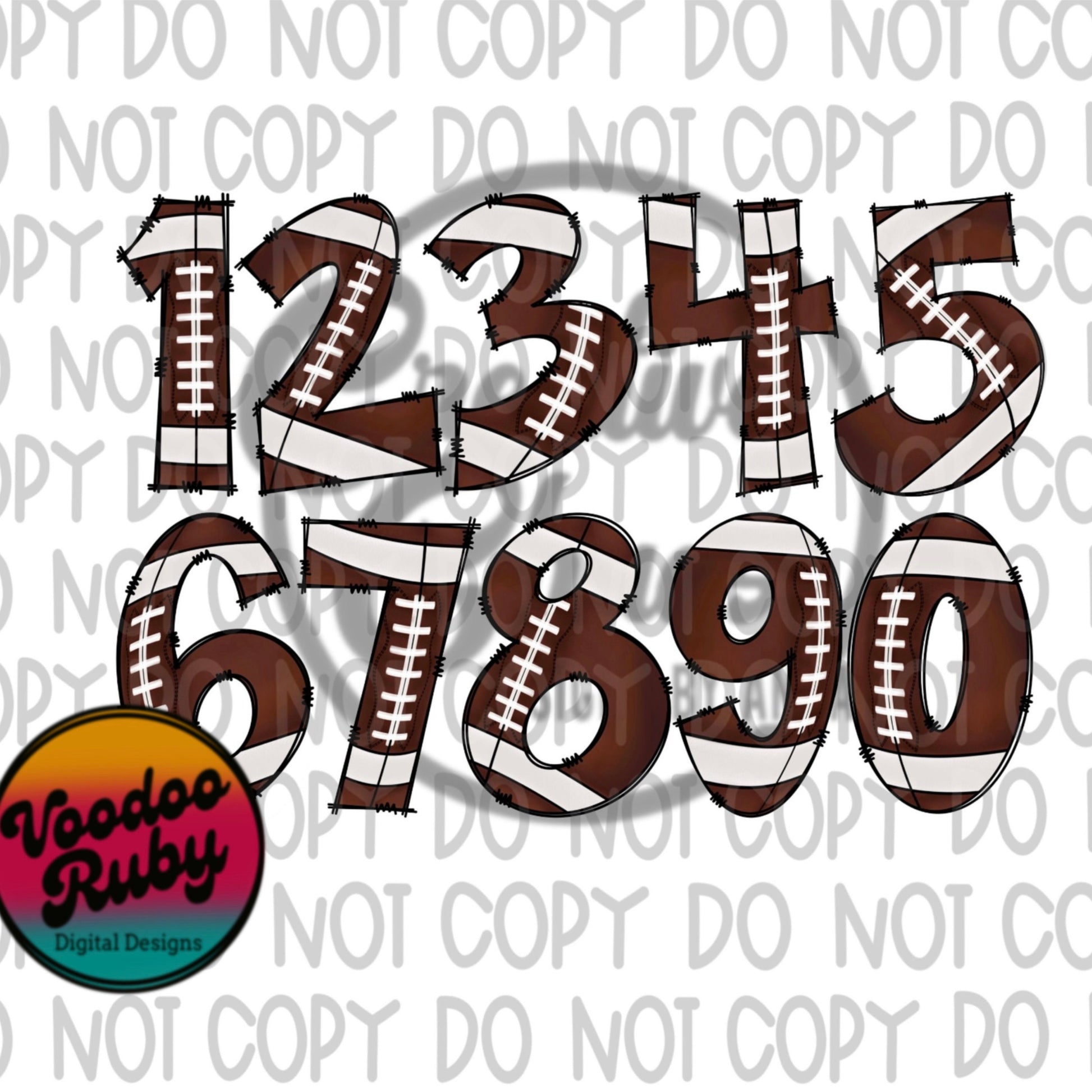 Football Doodle Numbers PNG Bundle: Hand-Drawn Clip Art (Digital Download